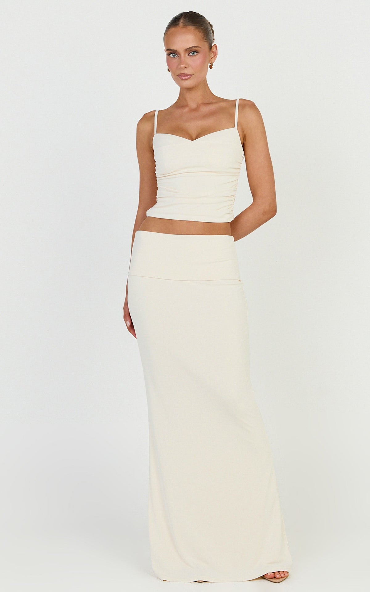 Kaila Top - Ruched Strappy Cami Top in Ivory