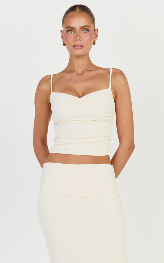 Kaila Top - Ruched Strappy Cami Top in Ivory