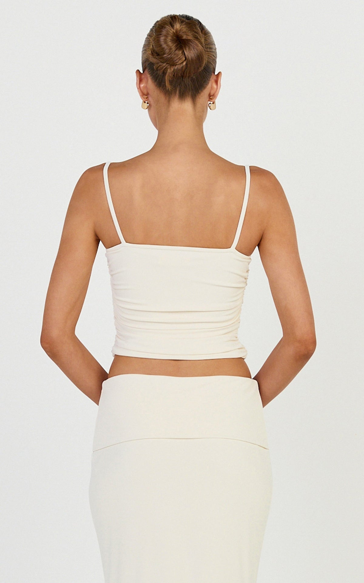 Kaila Top - Ruched Strappy Cami Top in Ivory