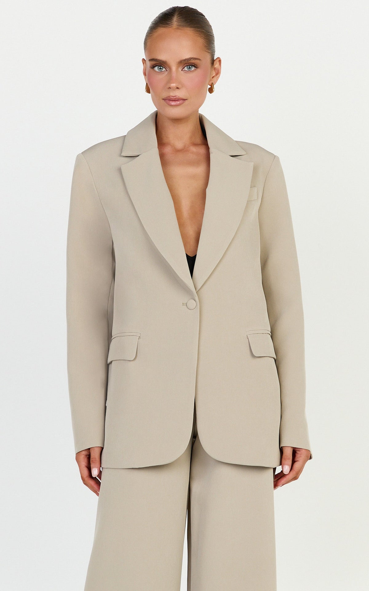 Selena Blazer - Oversized Single Breasted Blazer in Neutral