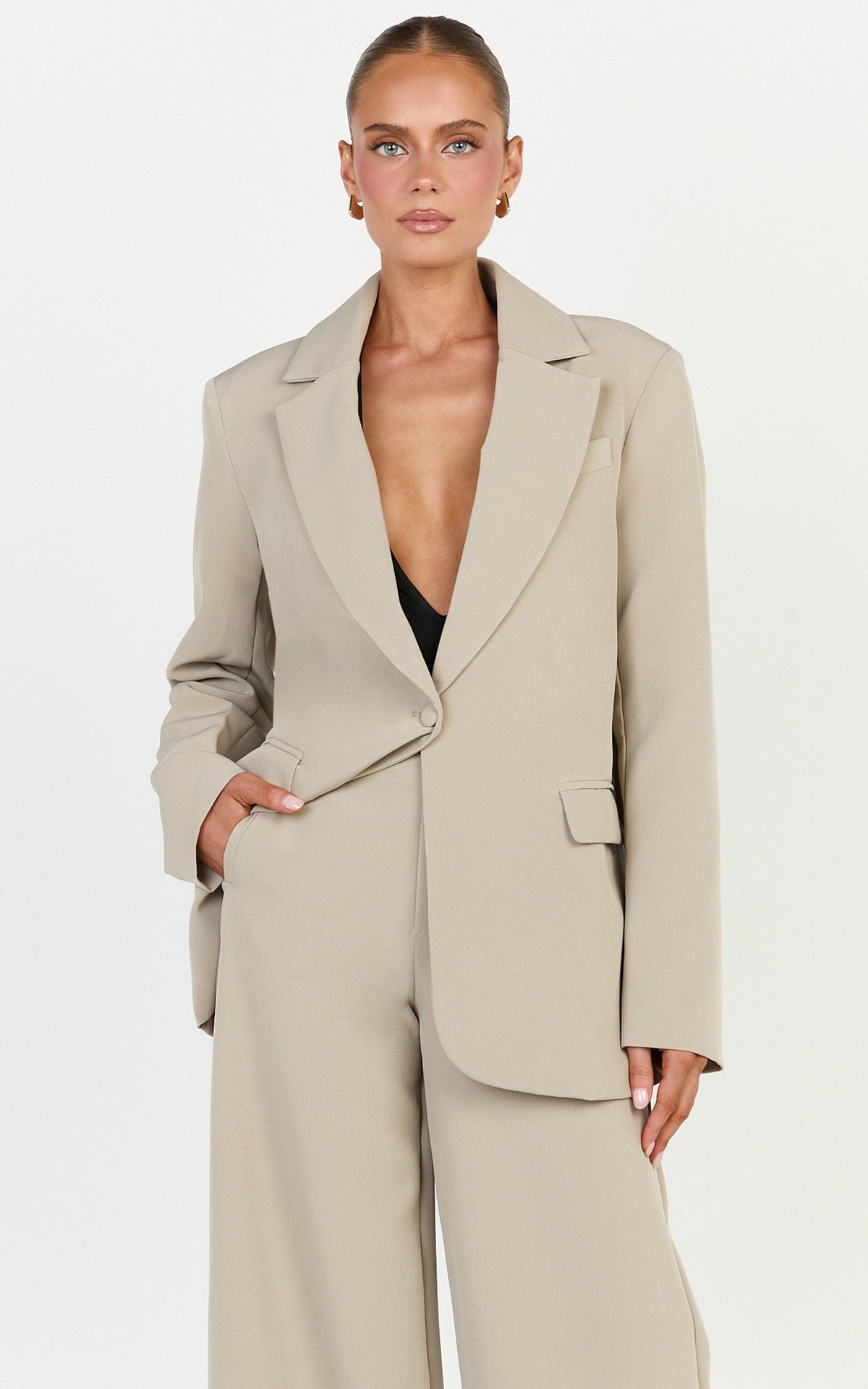 Selena Blazer - Oversized Single Breasted Blazer in Neutral