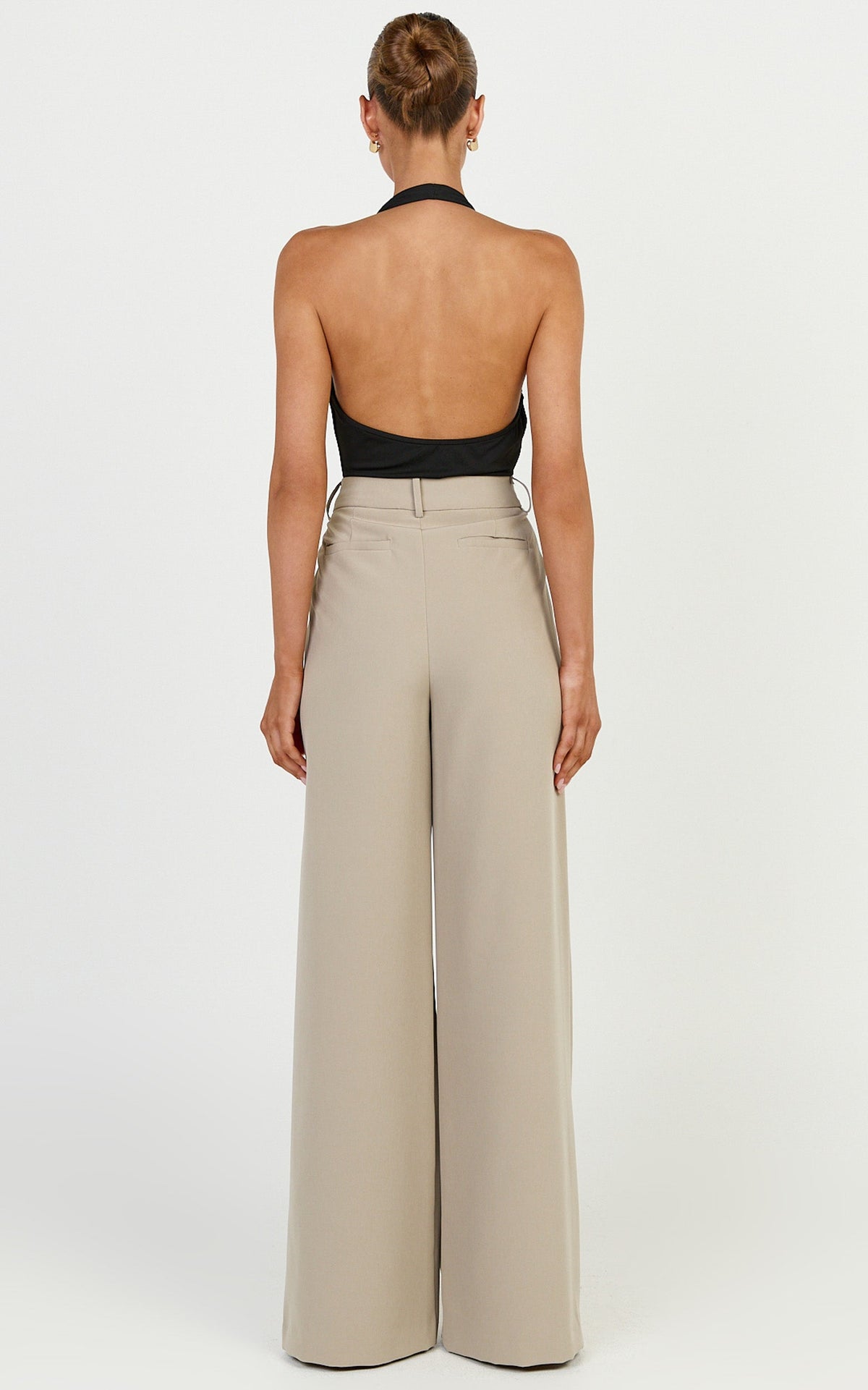 Selena Pants - High Waisted Wide Leg Tailored Pants in Neutral