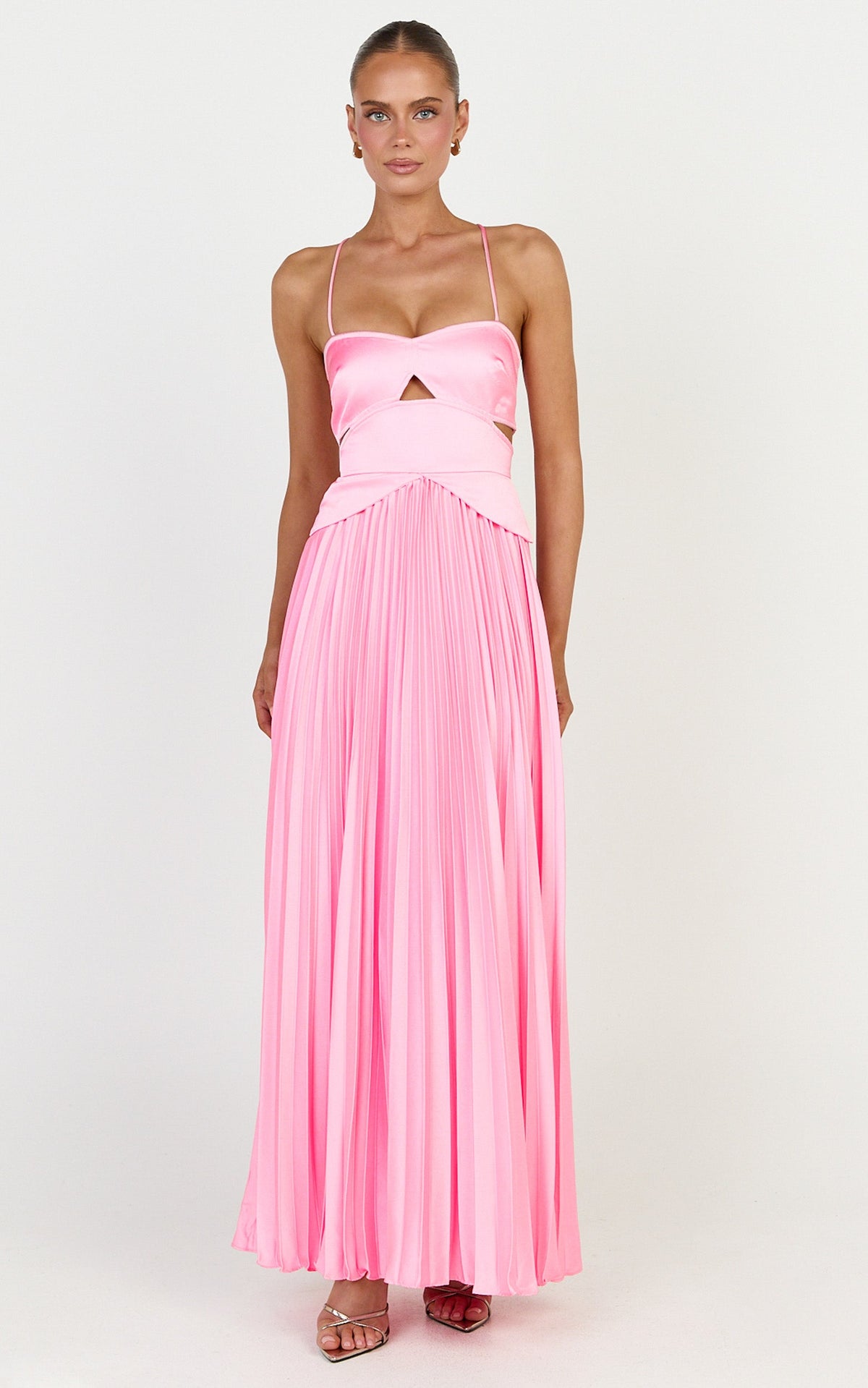 Shay Maxi Dress - Sweetheart Cut Out Pleated Dress in Pink