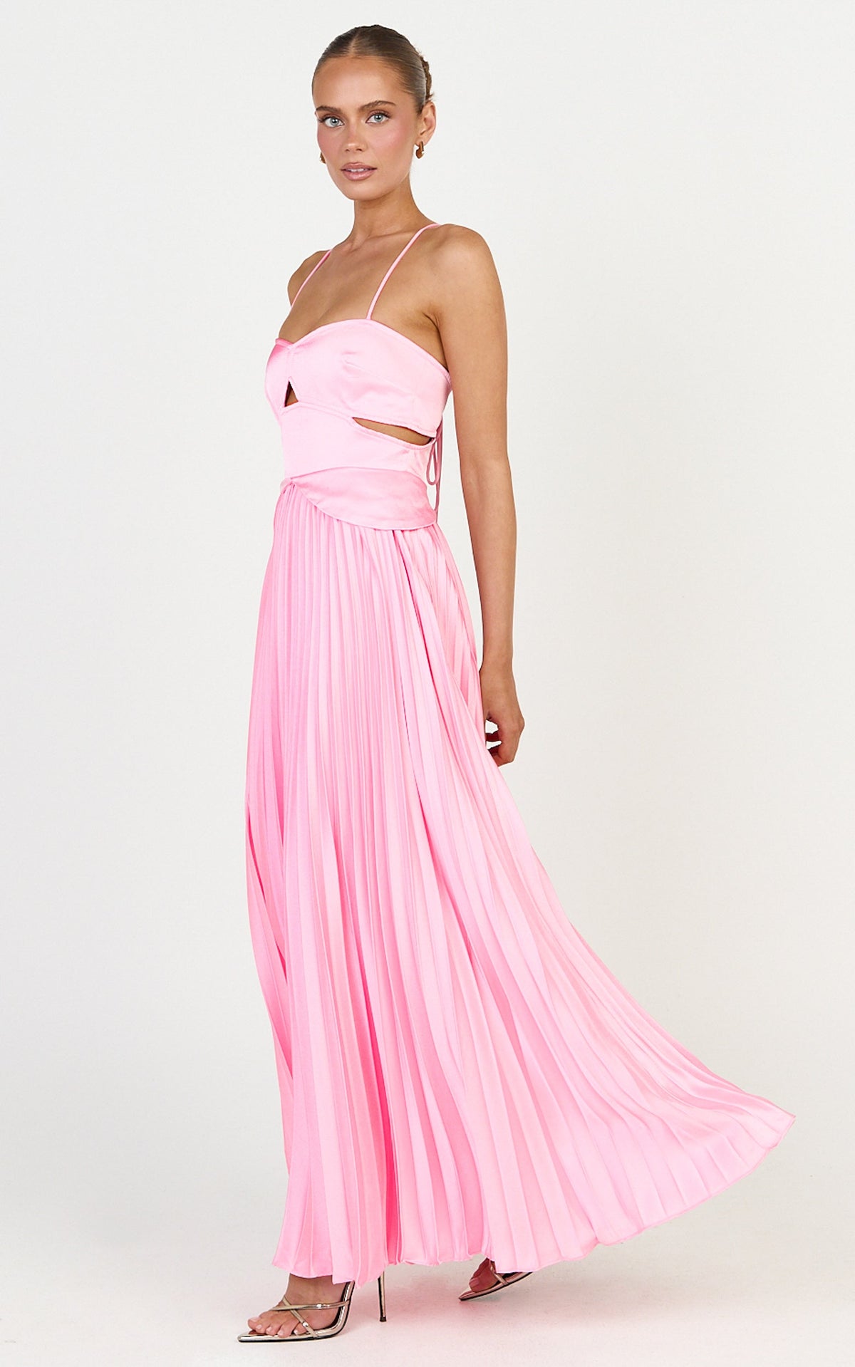 Shay Maxi Dress - Sweetheart Cut Out Pleated Dress in Pink