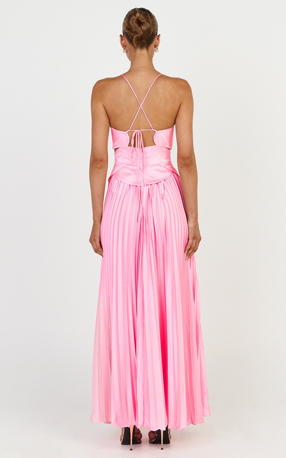 Shay Maxi Dress - Sweetheart Cut Out Pleated Dress in Pink