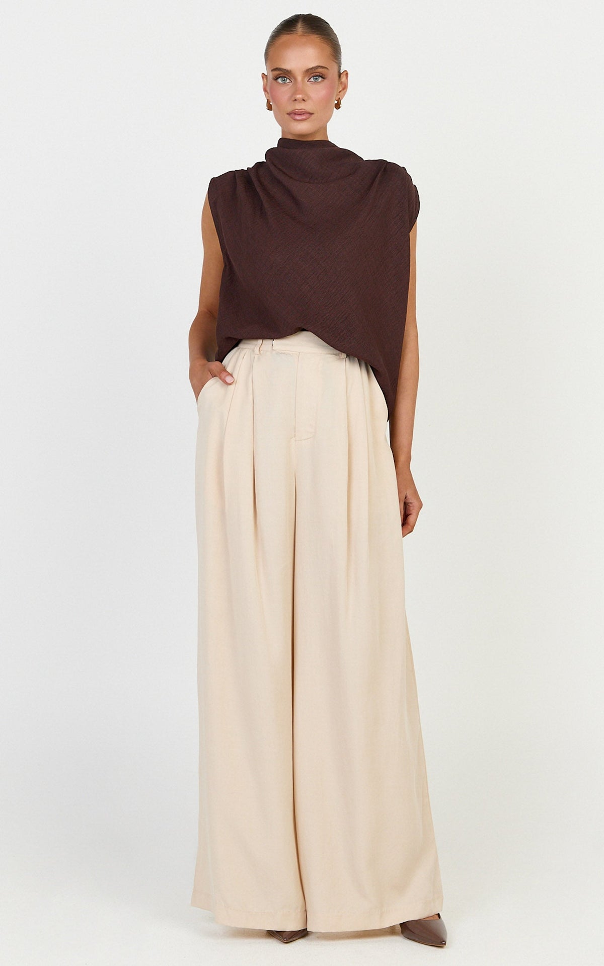 Clarke Pants - High Waist Wide Leg Pants in Neutral
