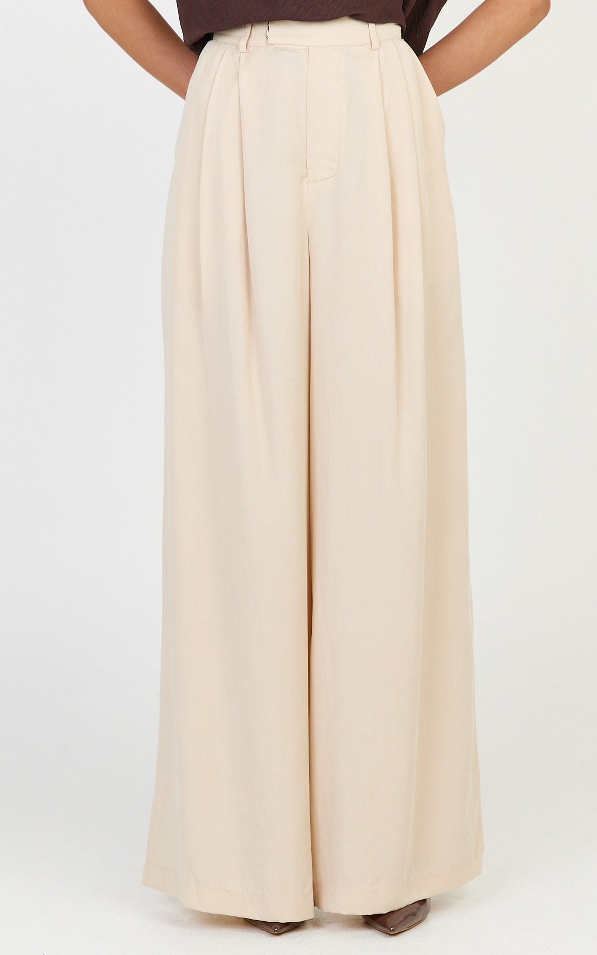 Clarke Pants - High Waist Wide Leg Pants in Neutral
