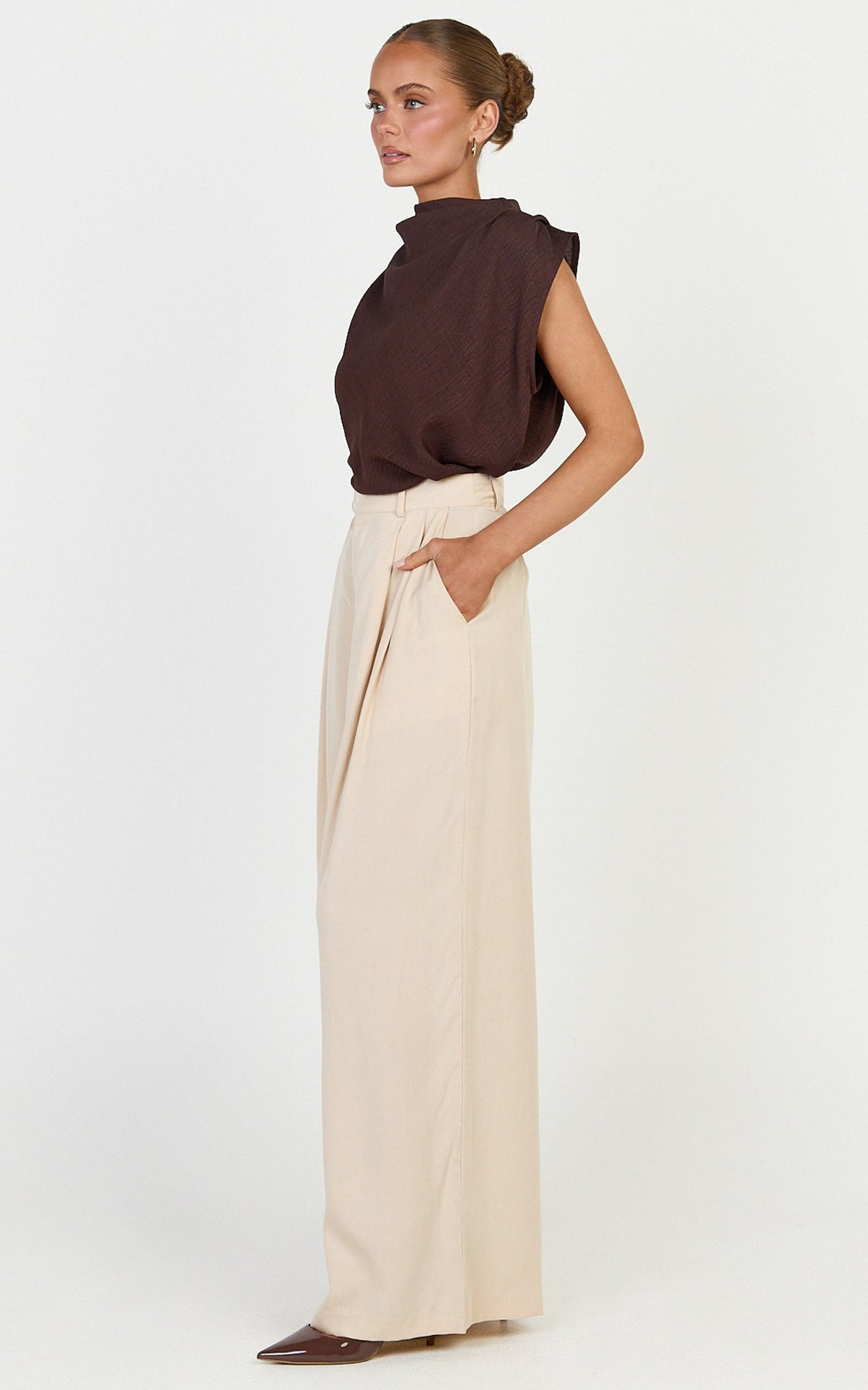 Clarke Pants - High Waist Wide Leg Pants in Neutral