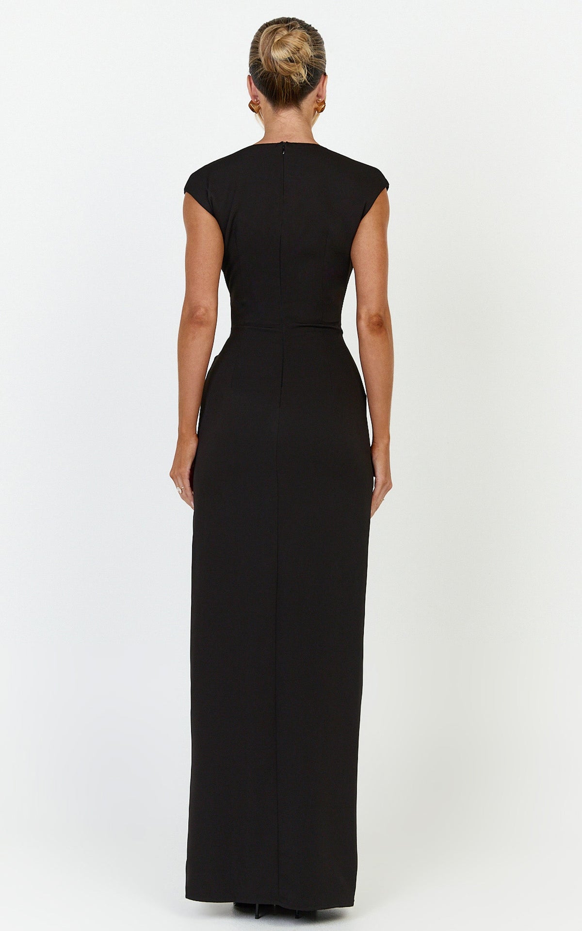 Lilo Maxi Dress - V Neck Cap Sleeve Dress in Black