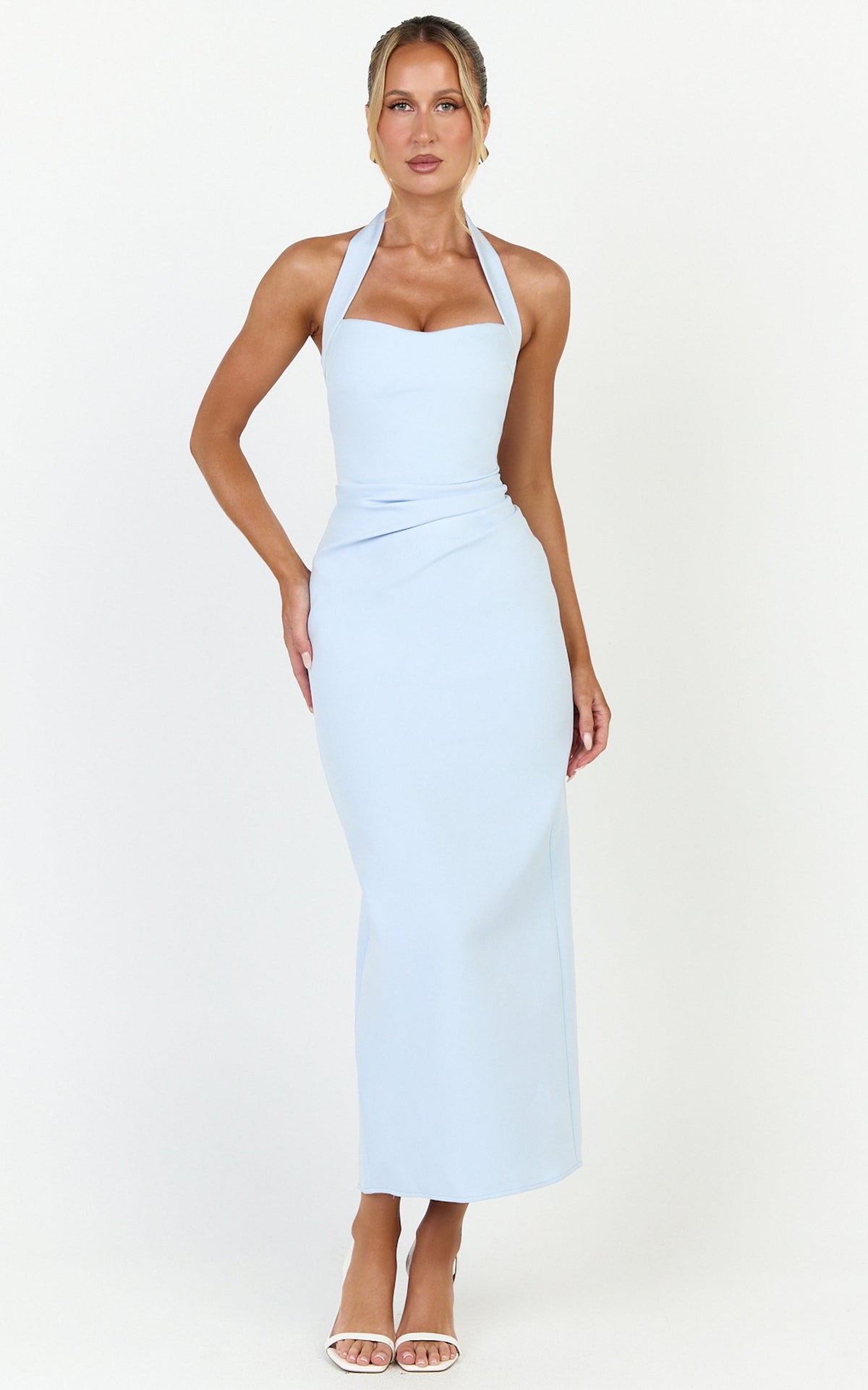 Sandy Maxi Dress - Sweetheart Neckline Halter Dress in Light Blue