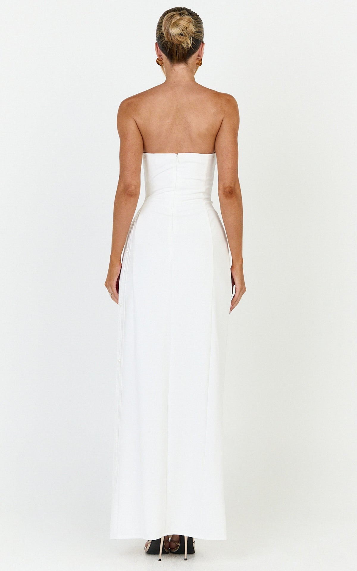 Liana Maxi Dress - Strapless Pearl Fringe Dress in White