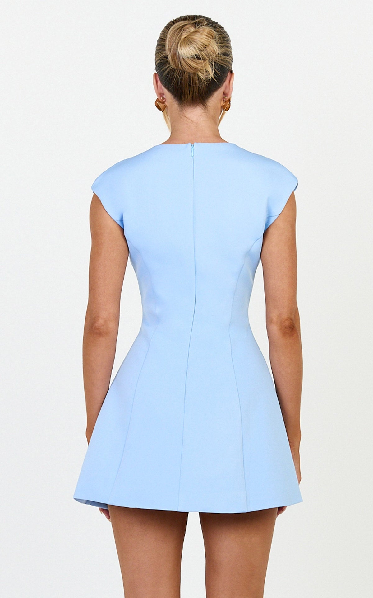 Lilo Mini Dress - V Neck Cap Sleeve Tulip Shape Dress in Cornflower Blue