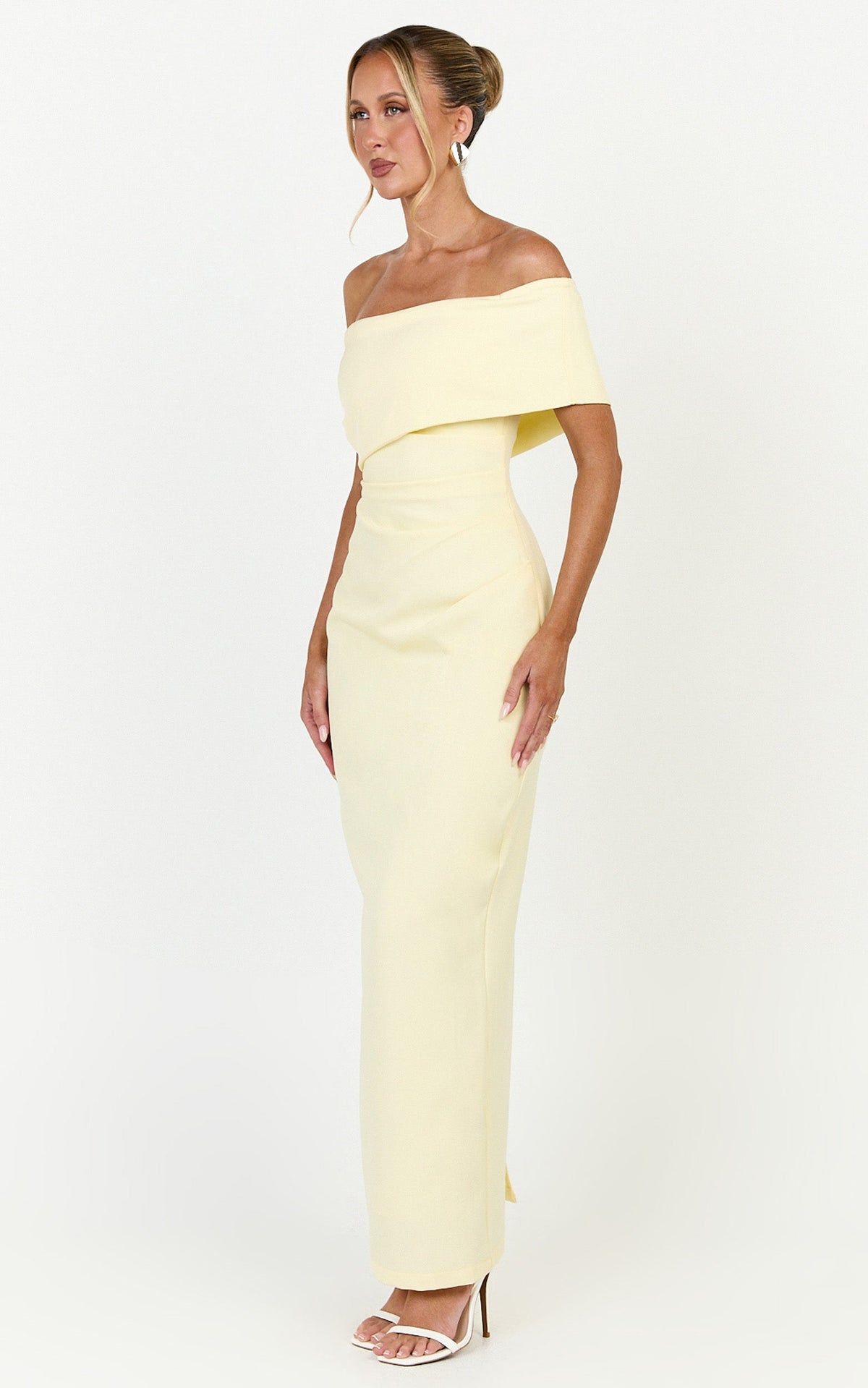 Pearce Maxi Dress - Gathered One Sleeve Bodycon Dress in Yellow