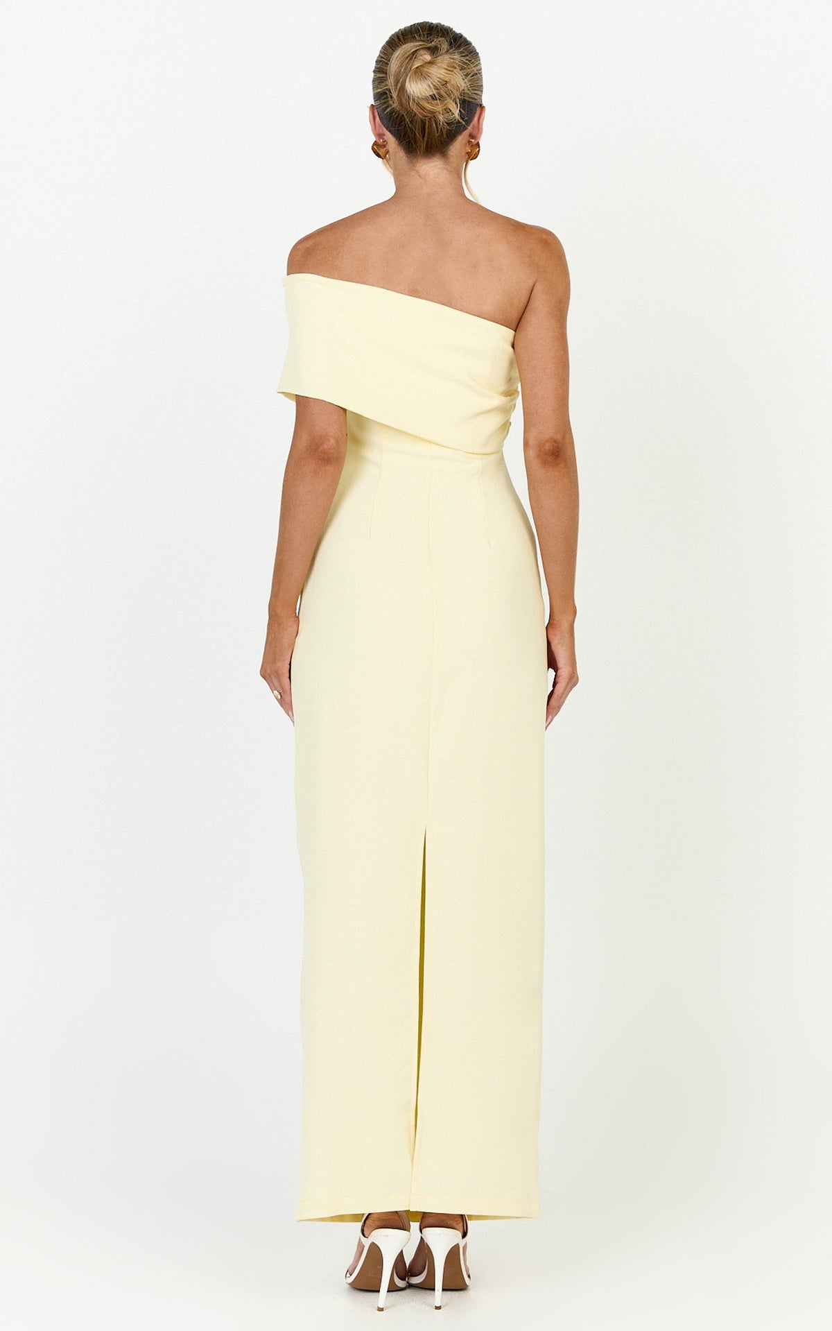 Pearce Maxi Dress - Gathered One Sleeve Bodycon Dress in Yellow