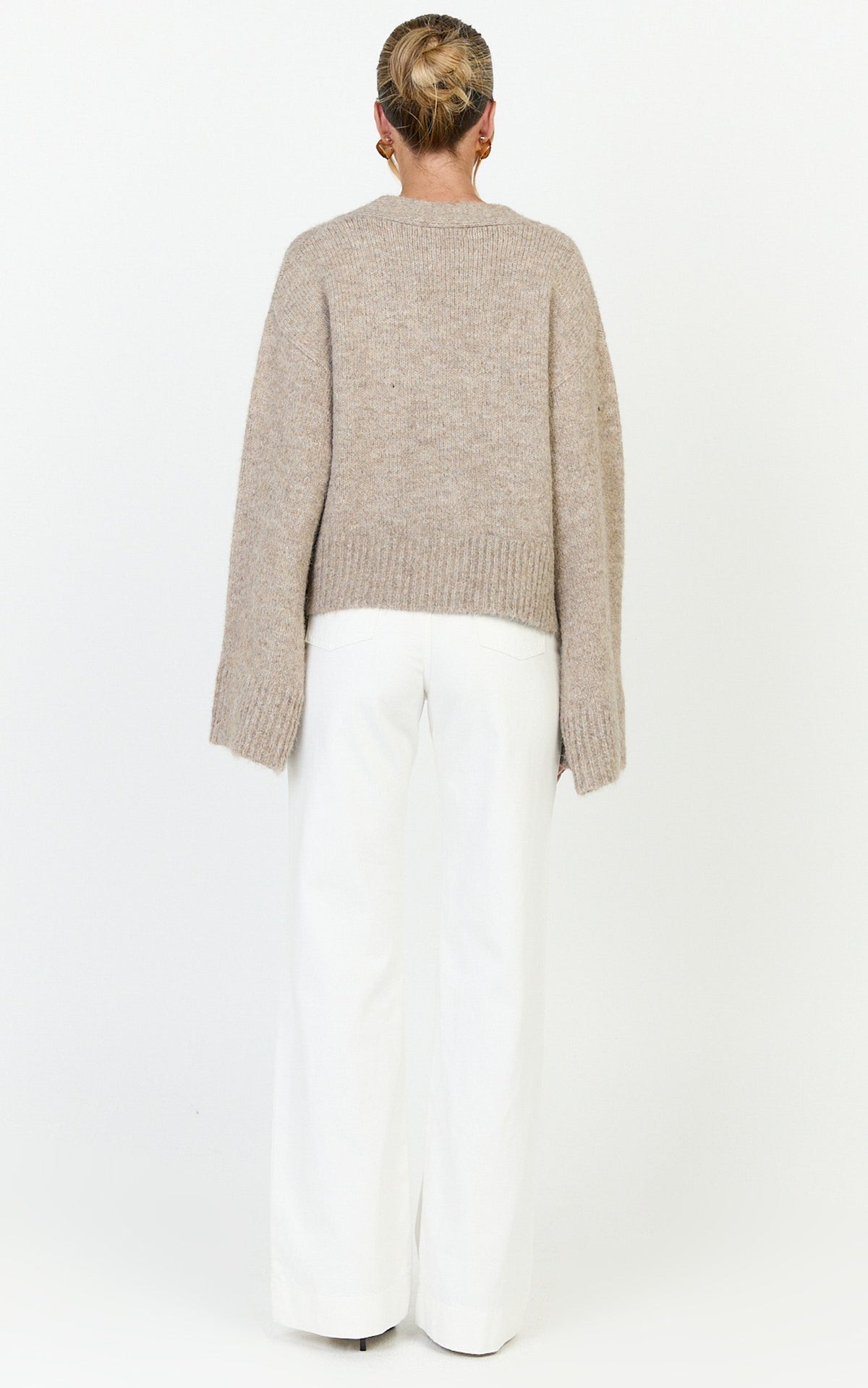 Becka Cardigan - Oversized Recycled Knitted Button Through Cardigan in Biscuit