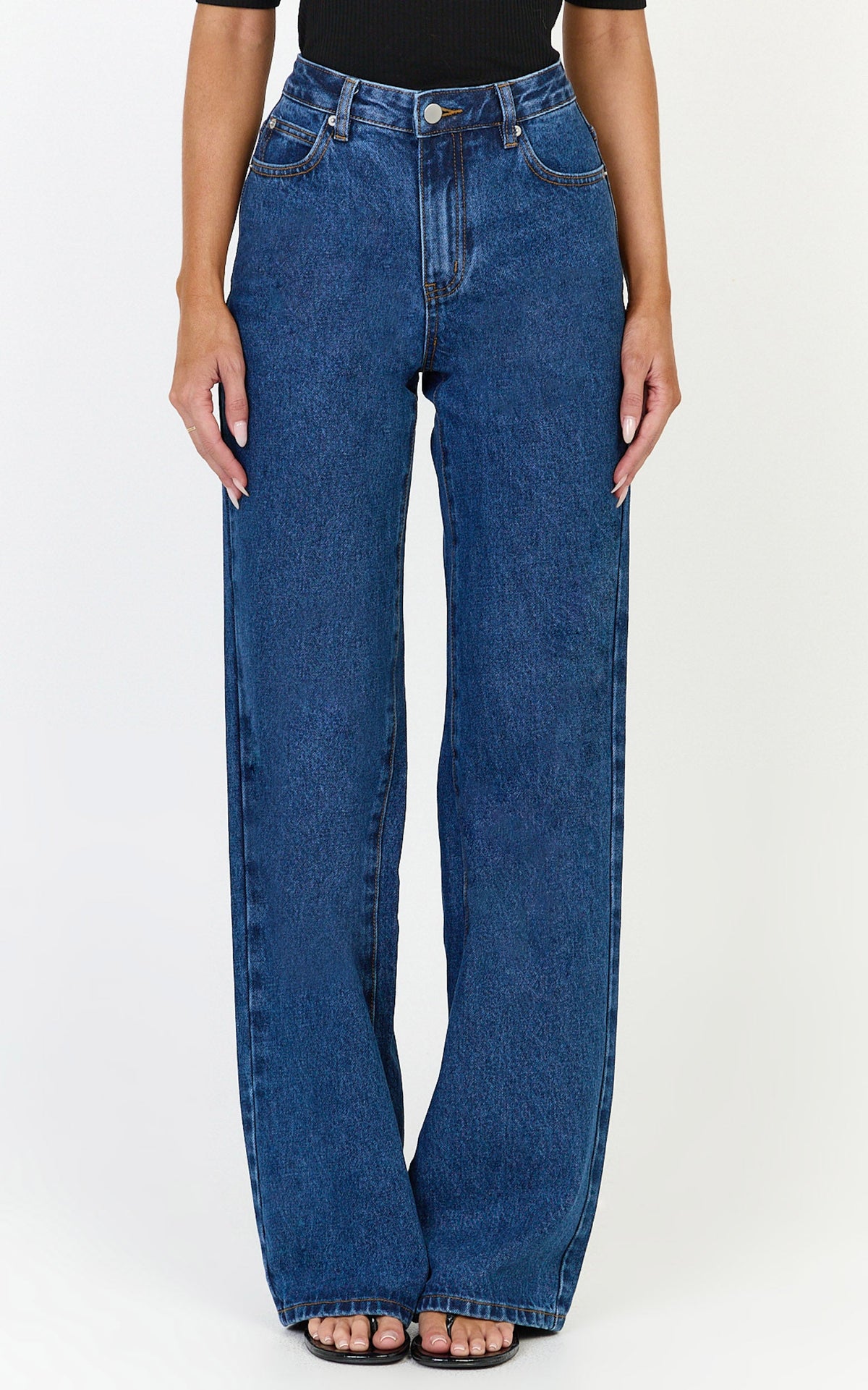 Summer Jeans - High Rise Relaxed Fit Jeans in Dark Mid Blue Wash