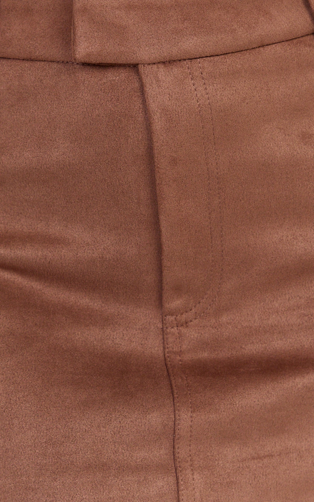 Priscilla Mini Skirt - Mid Waist Faux Suede Skirt in Brown Tan