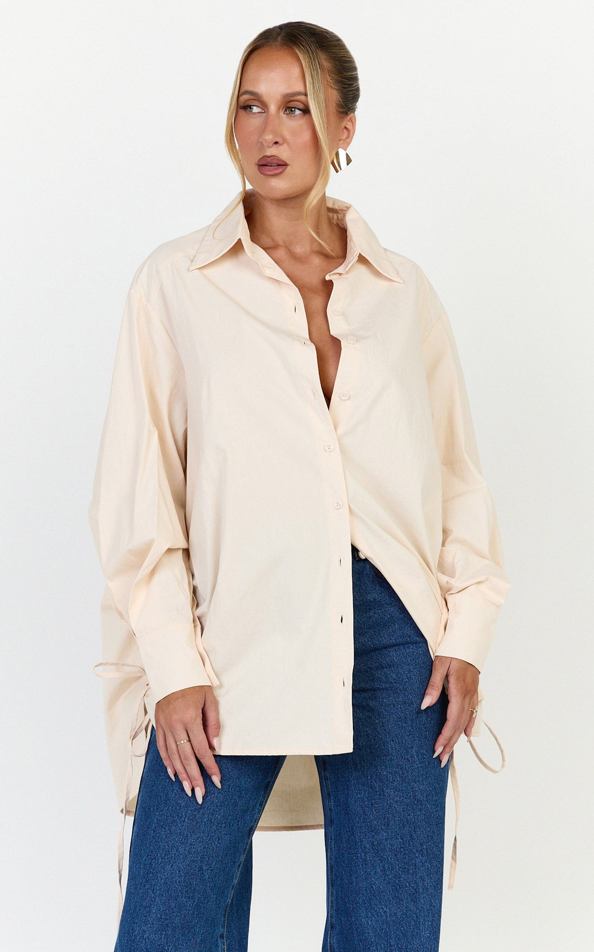 Kalpena Shirt - Ruched Side Oversized Shirt in Neutral