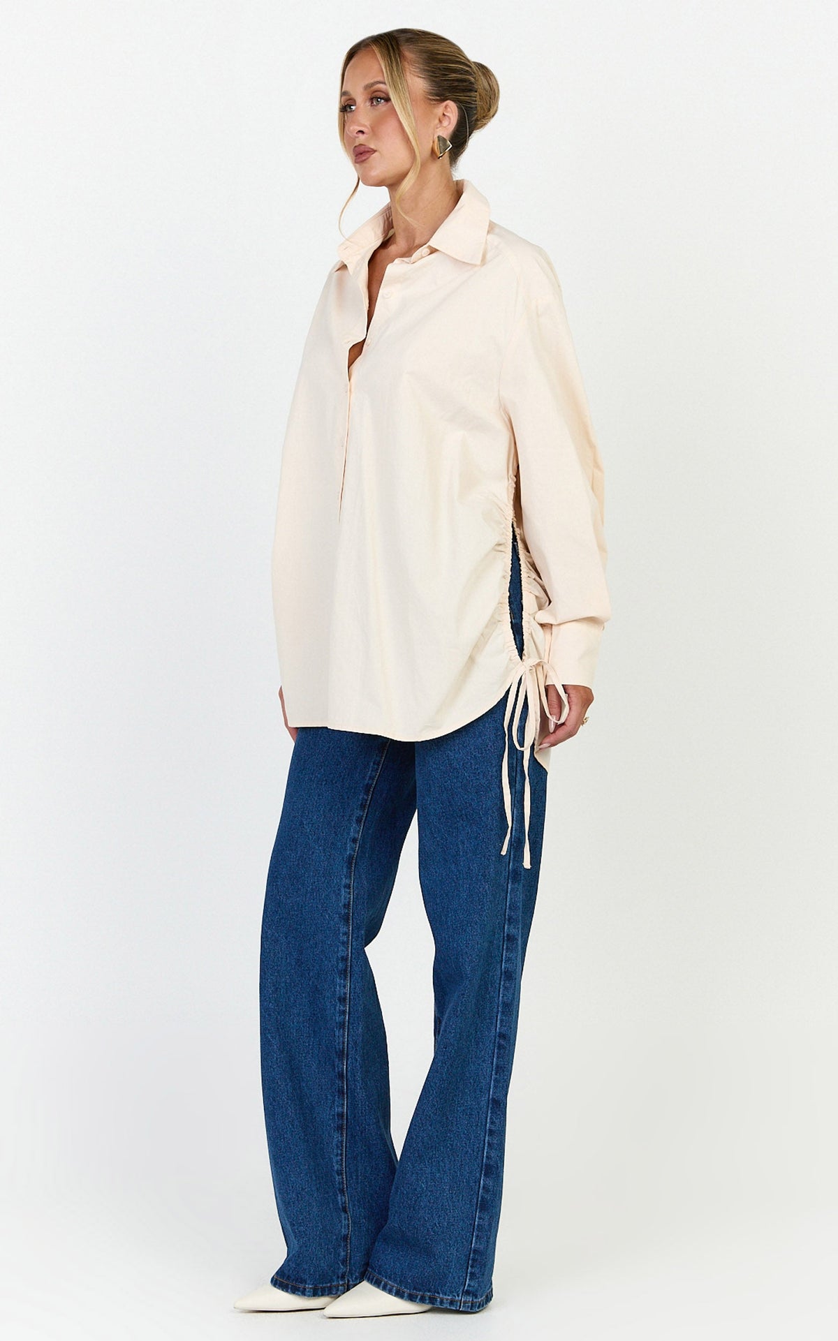 Kalpena Shirt - Ruched Side Oversized Shirt in Neutral