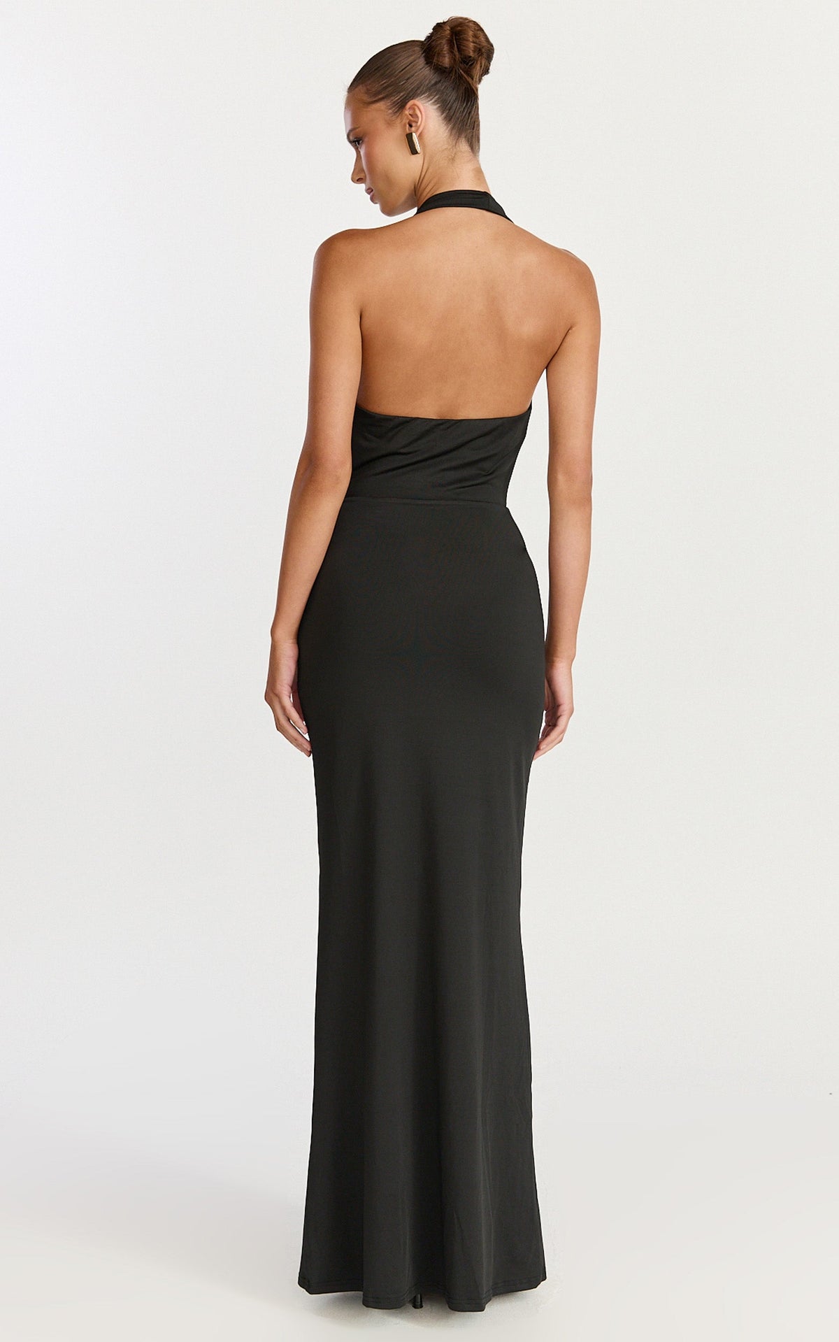Sylvana Maxi Dress - Cowl Halter Neck Bodycon Dress in Black