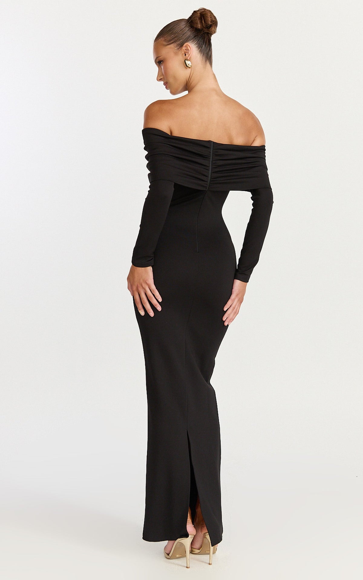 Rani Maxi Dress - Off Shoulder Long Sleeve Bodycon Dress in Black