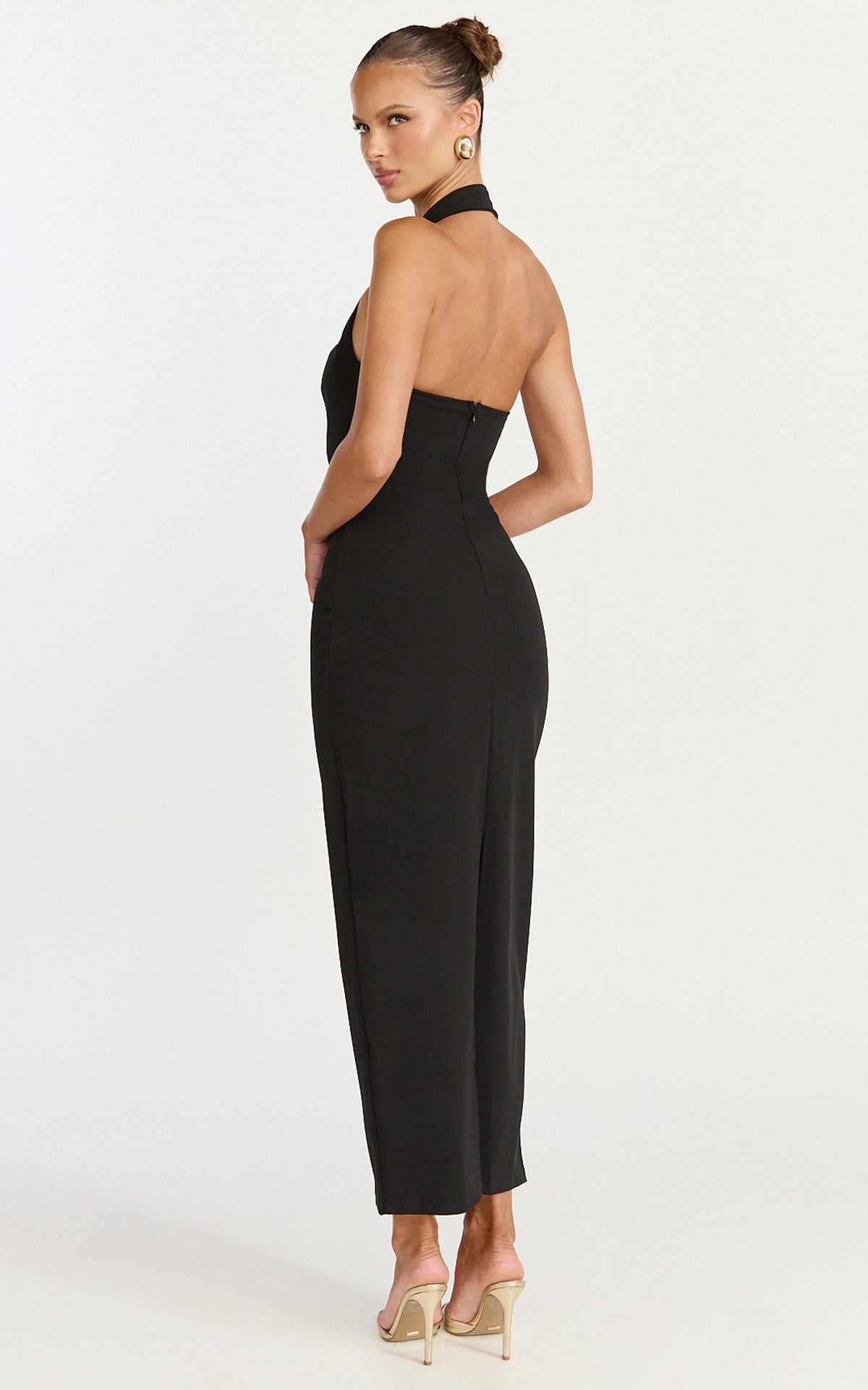 Salome Midi Dress - Halter Neck Column Dress in Black