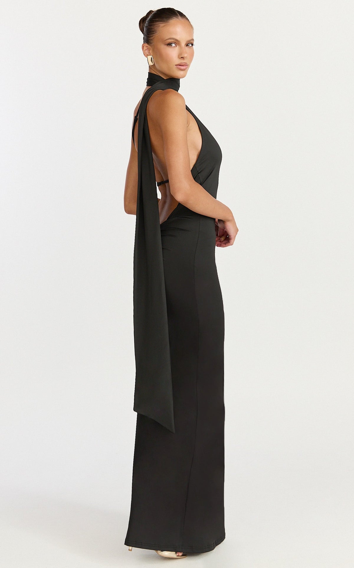 Seraphine Maxi Dress - Halter Neck Low Back Fit And Flare Dress in Black