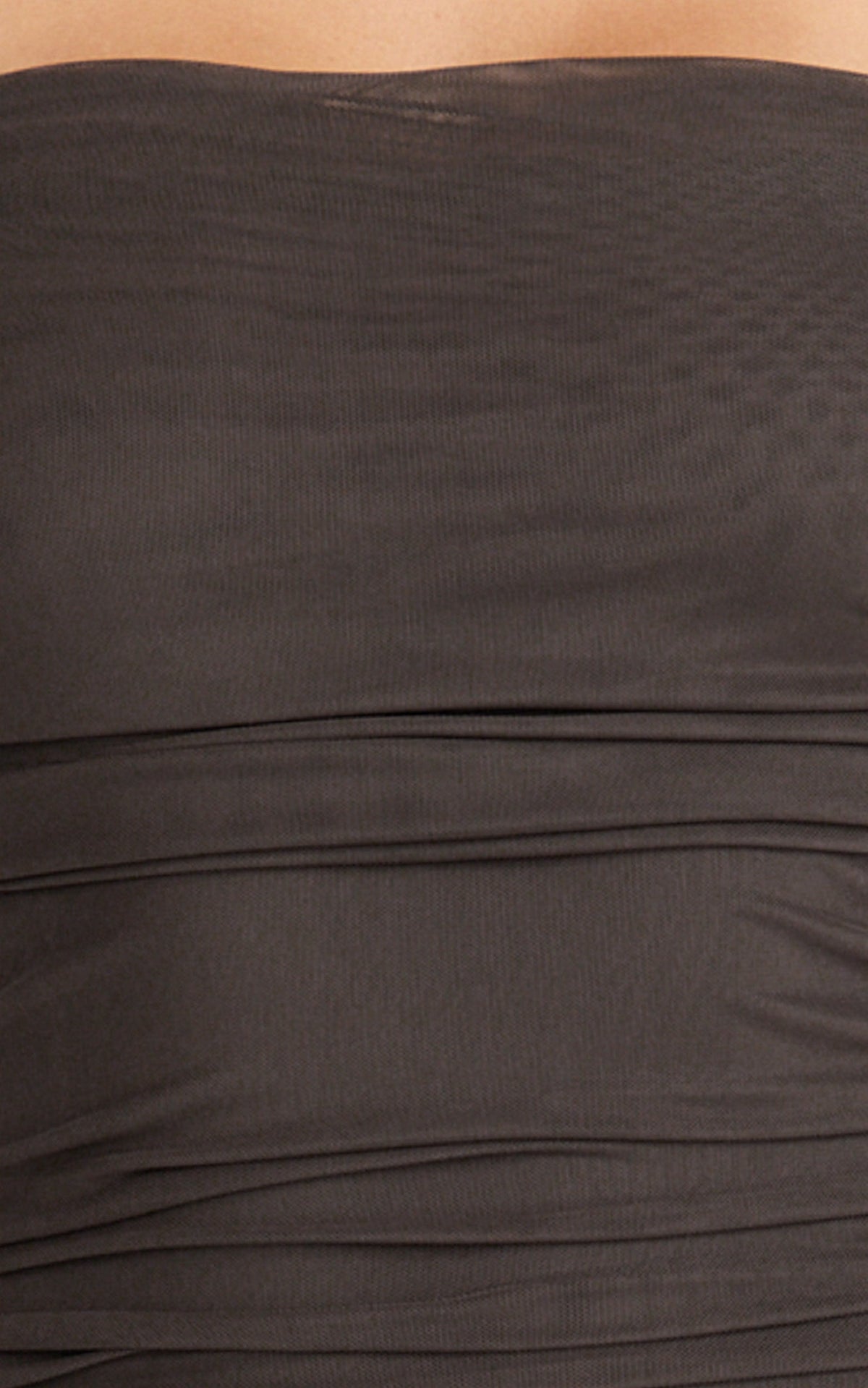 Caterina Maxi - Ruched Off Shoulder Mesh Dress in Chocolate