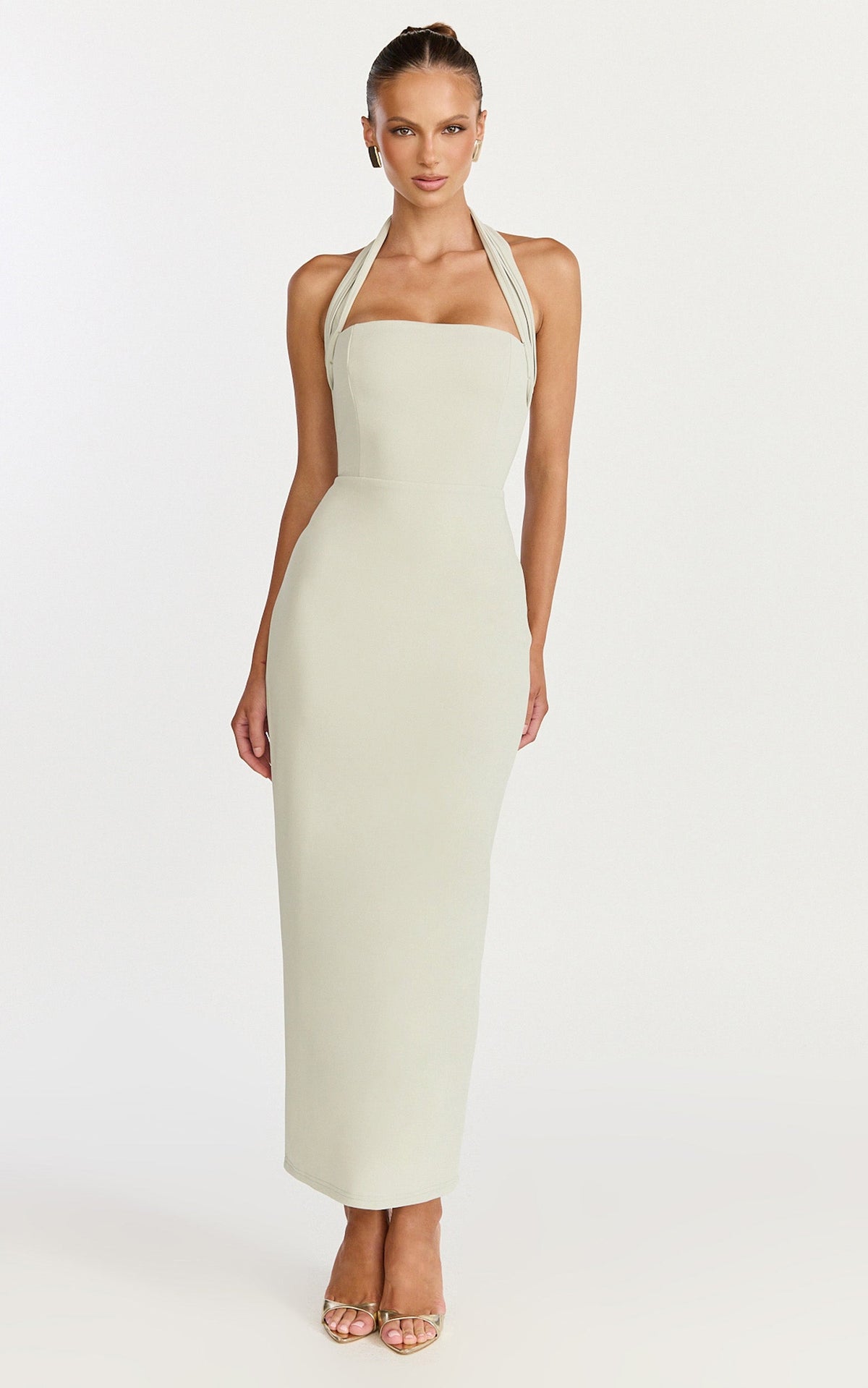 Salome Midi Dress - Halter Neck Column Dress in Sage