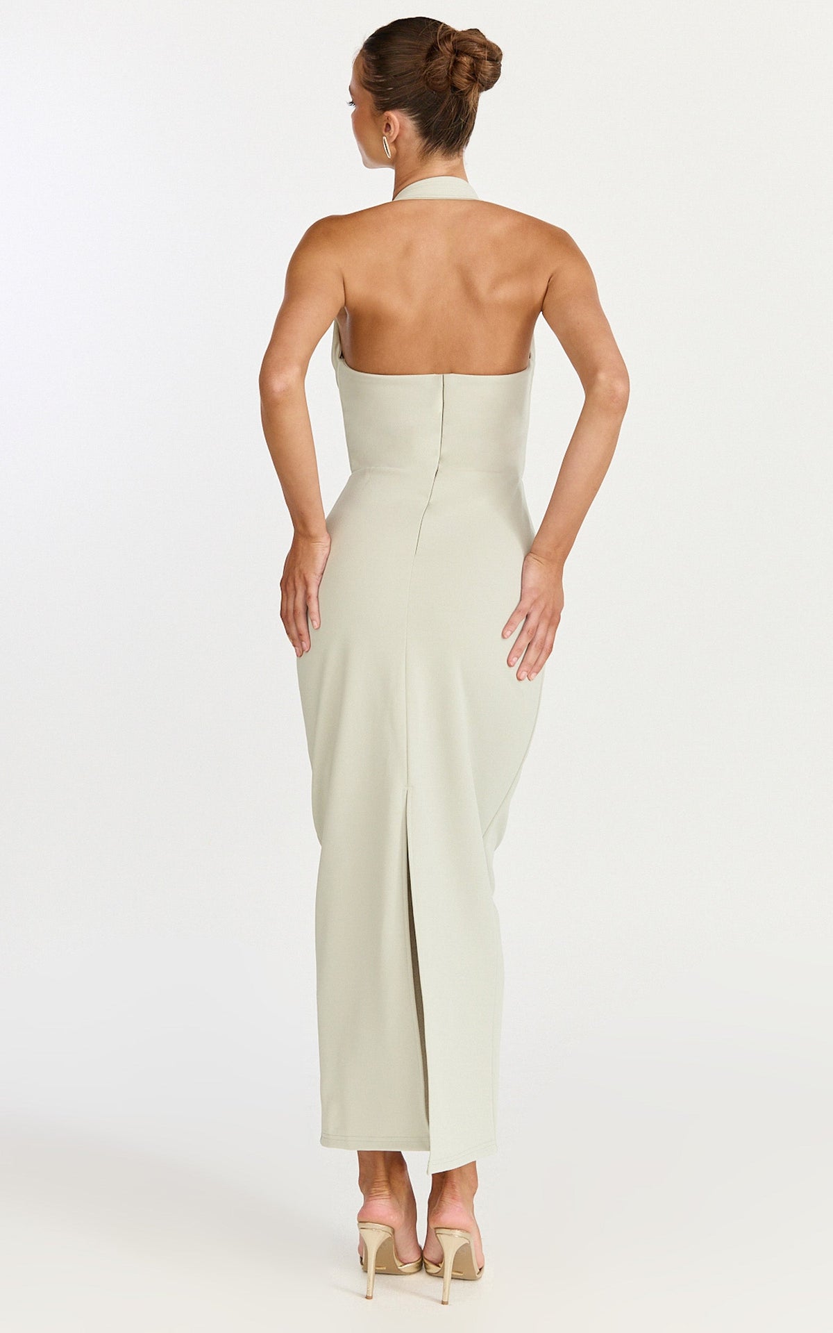 Salome Midi Dress - Halter Neck Column Dress in Sage