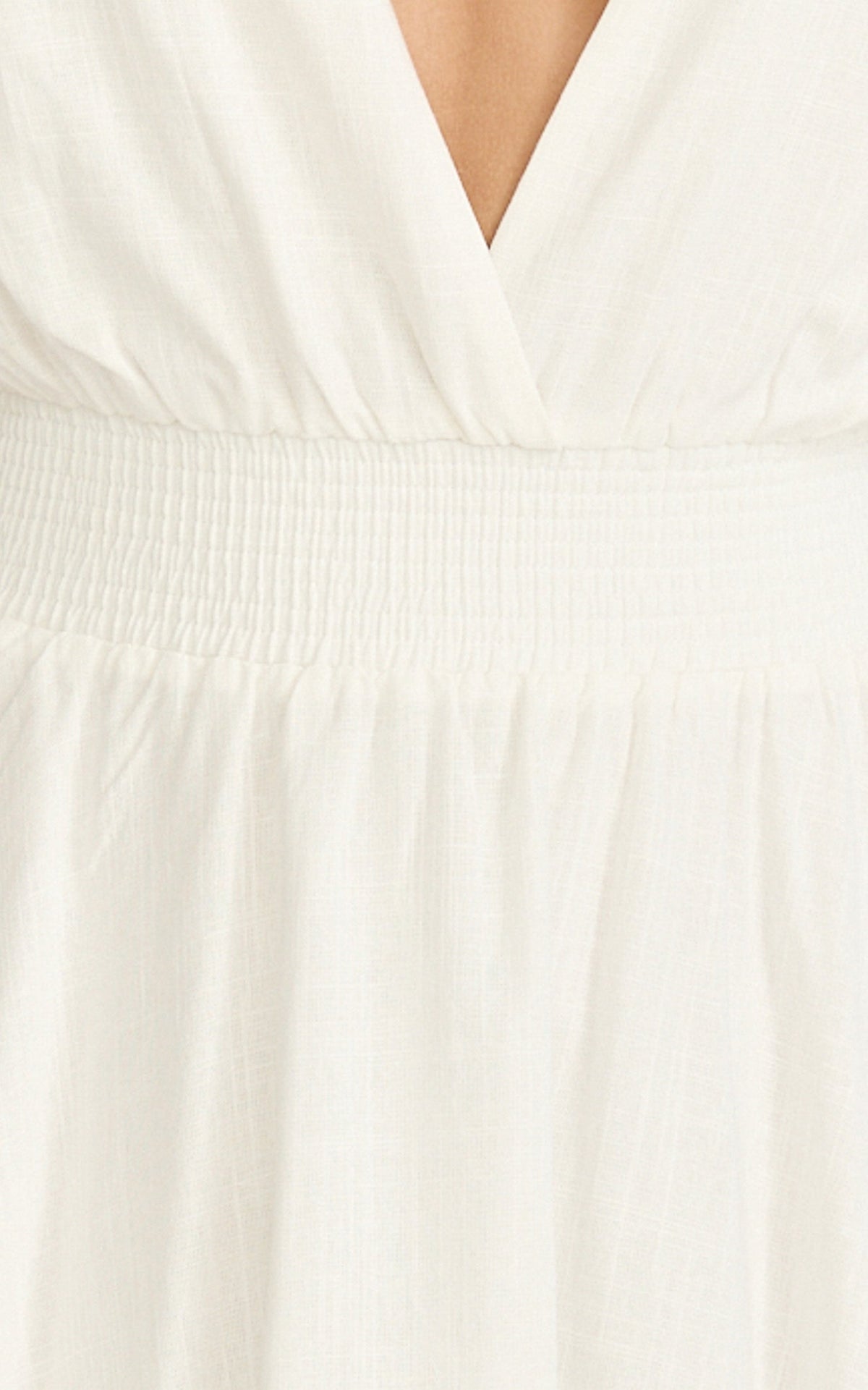 Luisa Mini Dress - Plunge Neckline Linen Blend Fit and Flare Dress in Off White