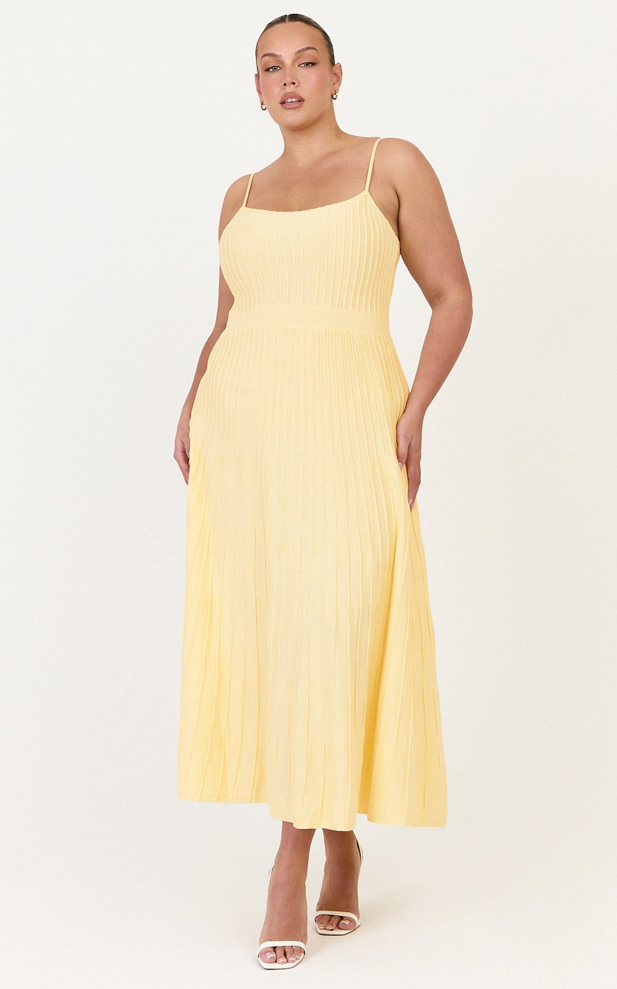 Donissa Midi Dress - Panelled Knit Dress in Butter Yellow