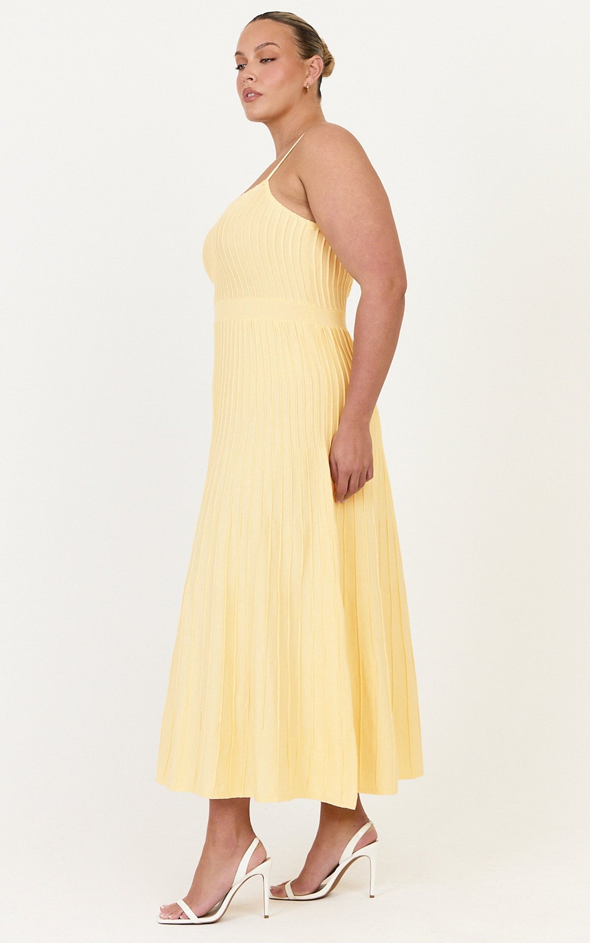 Donissa Midi Dress - Panelled Knit Dress in Butter Yellow