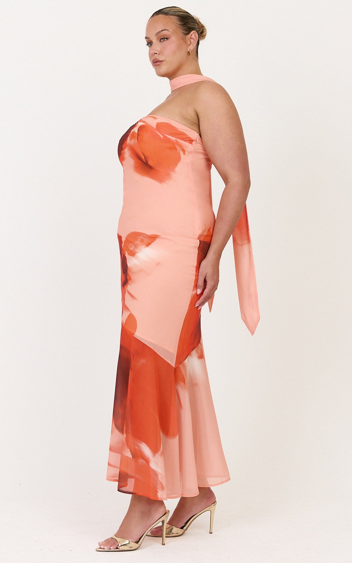Angie Maxi Dress - Strapless Bias Column Dress with Scarf in Orange