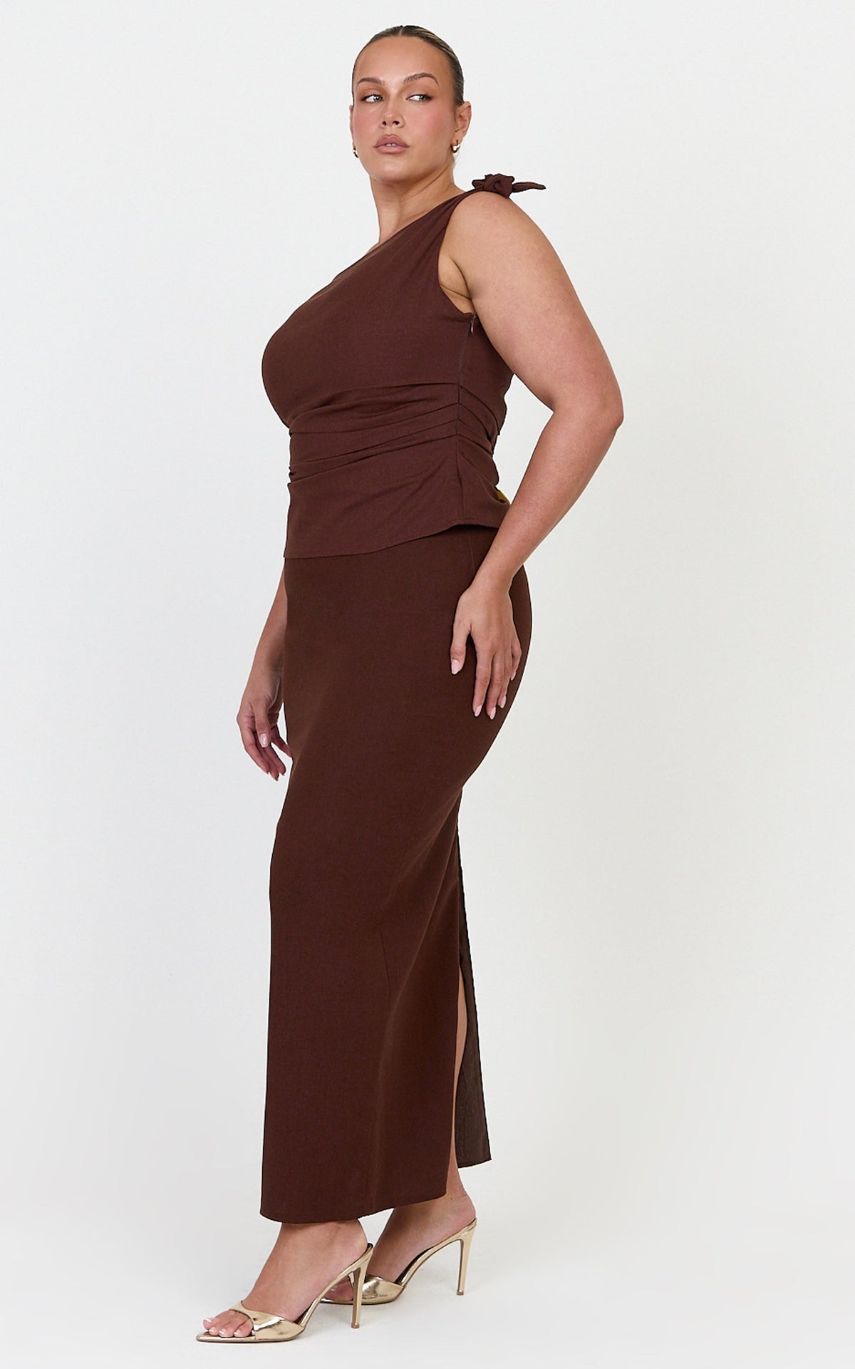 Vance Maxi Skirt - Linen Back Split Skirt in Chocolate