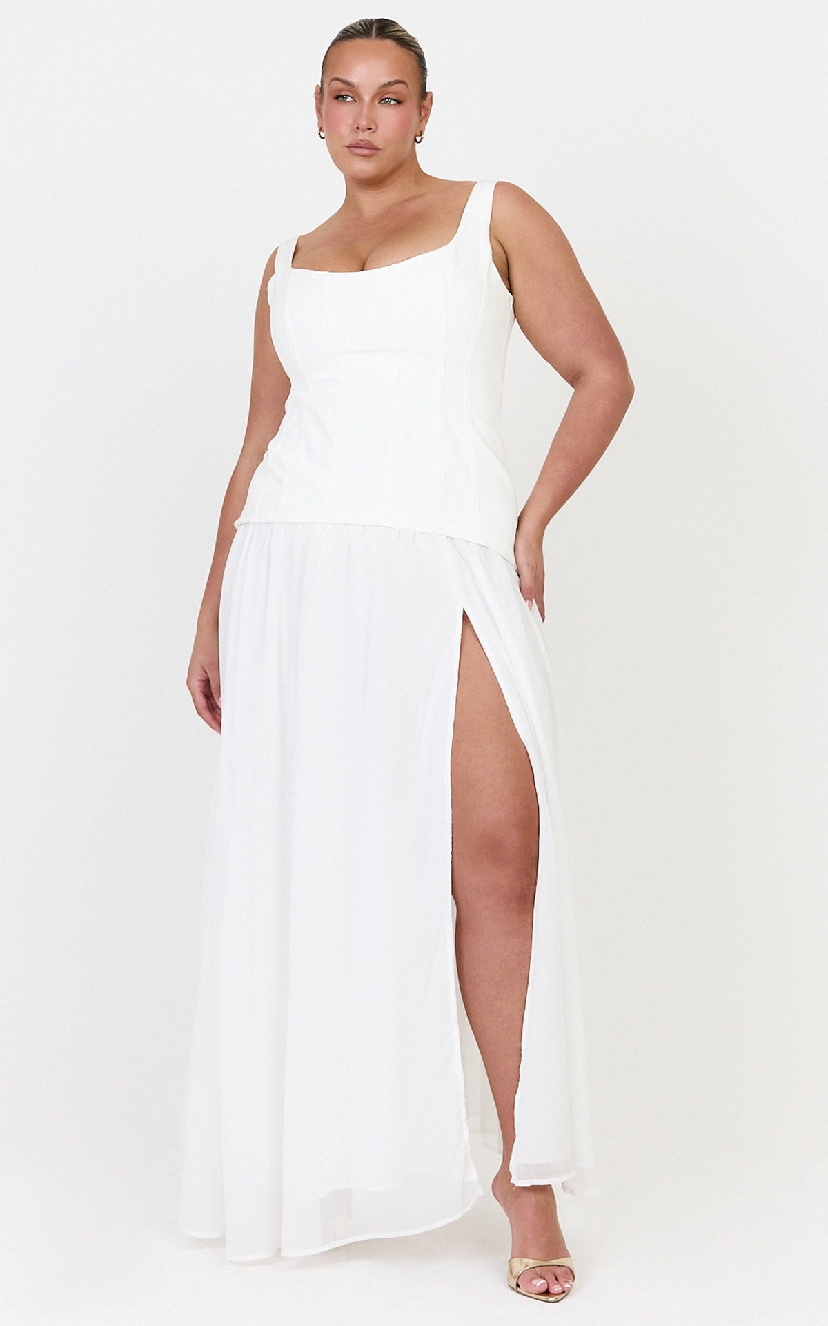 Coco Maxi Dress - Corset Bodice Fit And Flare Dress in White