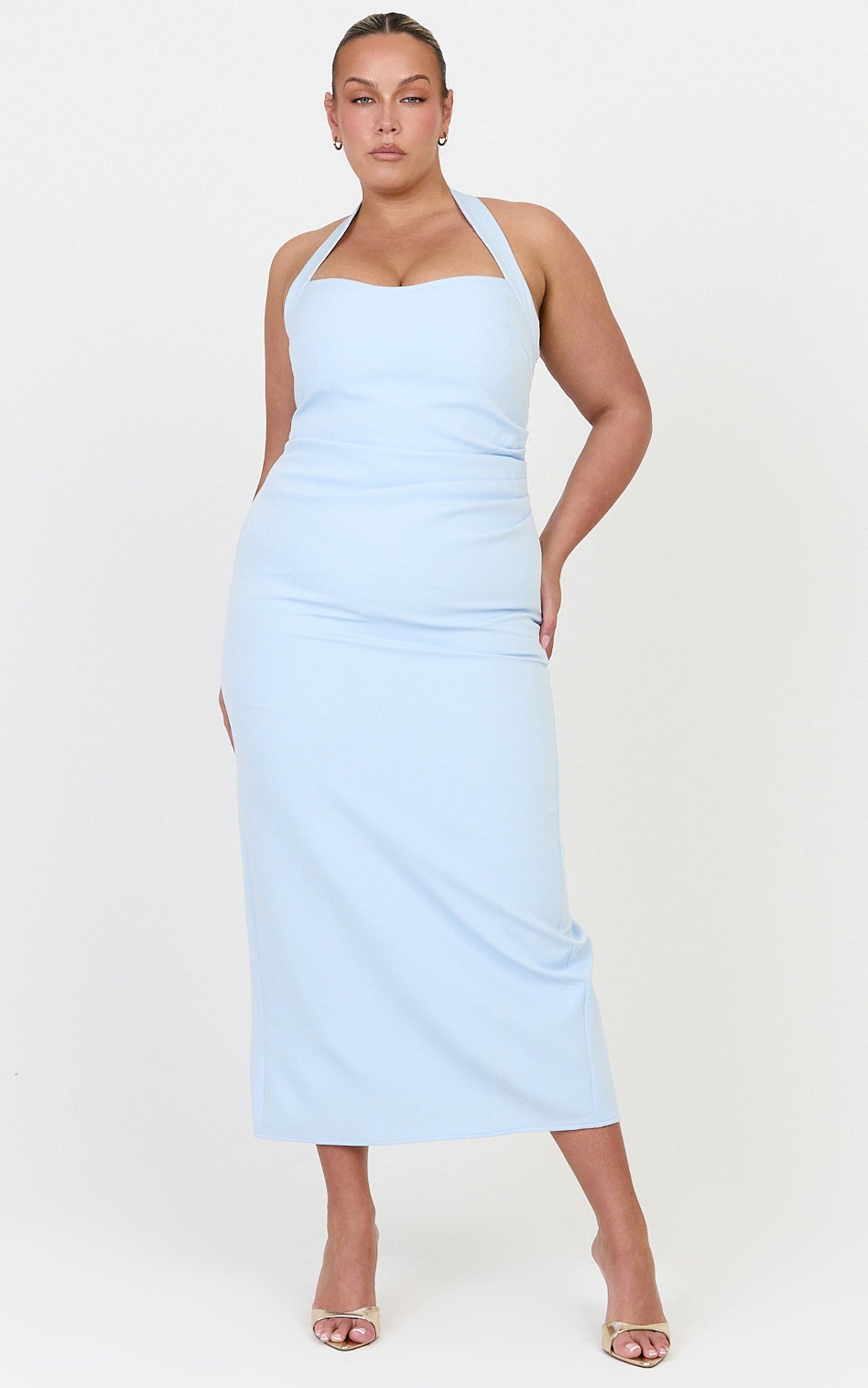 Sandy Maxi Dress - Sweetheart Neckline Halter Dress in Light Blue