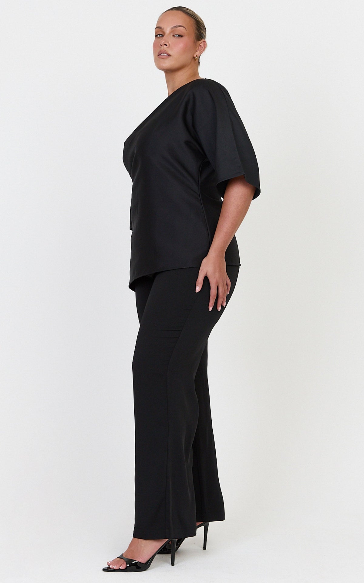 Aubrey Top - Cotton Blend Off Shoulder Cinched Waist Top in Black