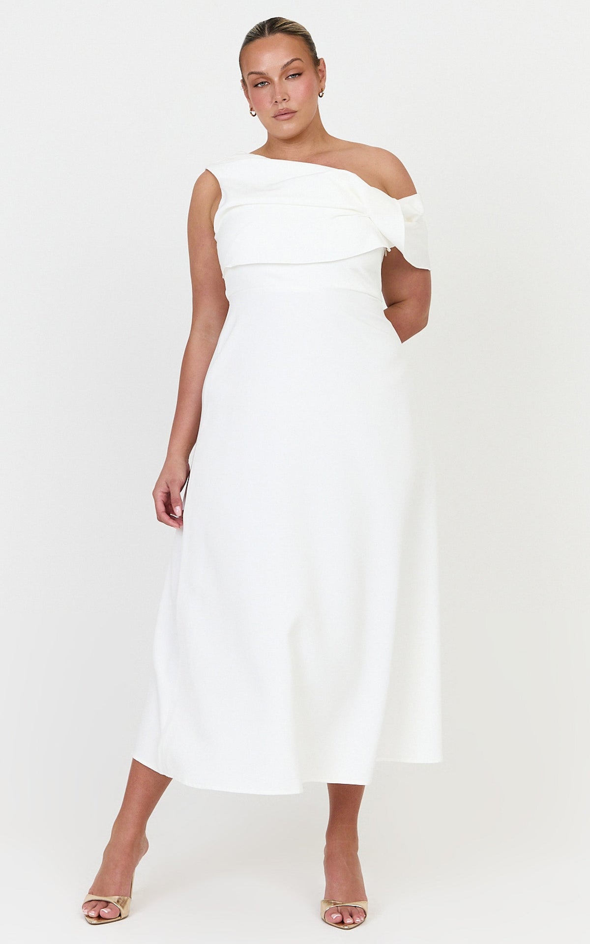 Mirabella Midi Dress - One Shoulder Twist Front Dress in Off White
