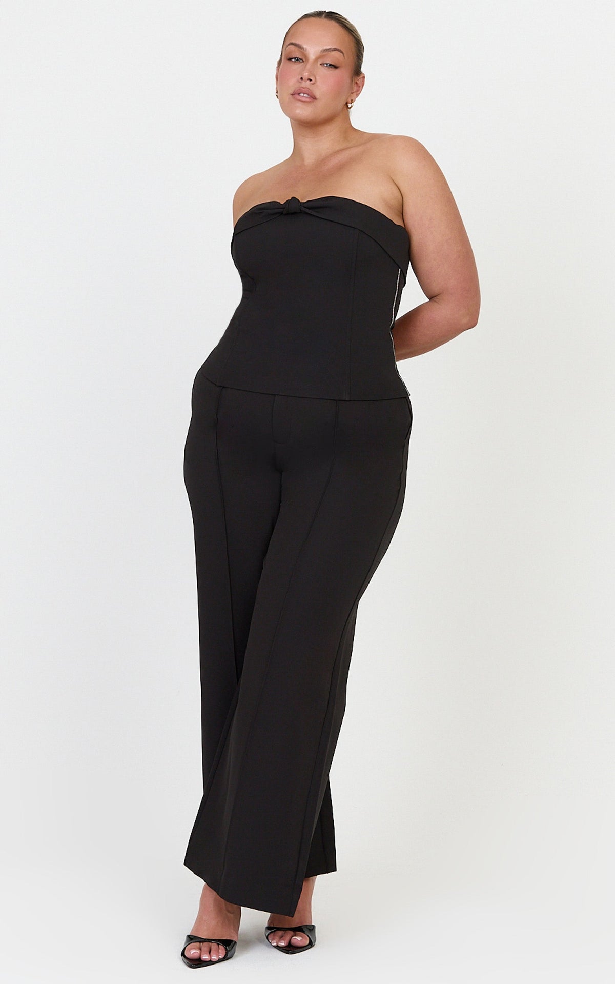 Rosalind Top - Strapless Knot Detail Corset Top in Black