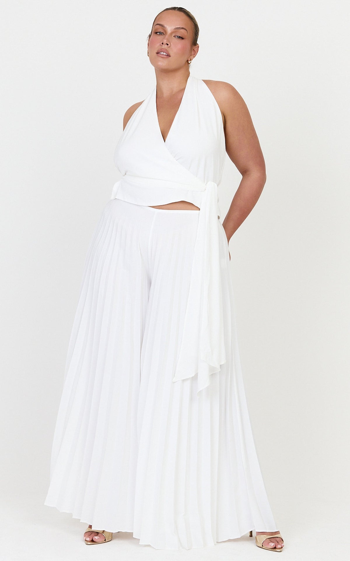Valentina Top - Halter Neck Front Wrap Sash Detail Top in Off White