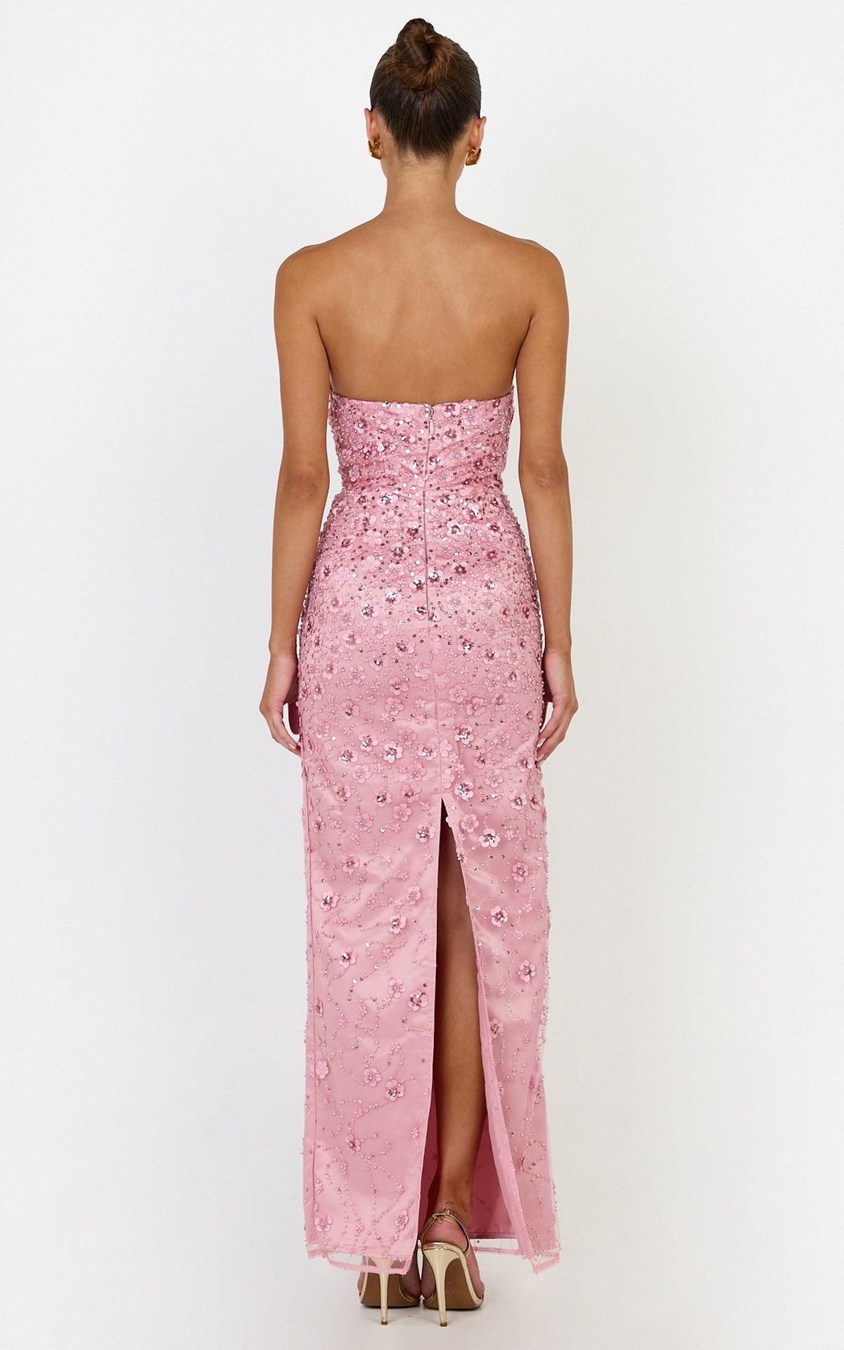 Leona Maxi Dress - Strapless Sequin Column Dress in Pink