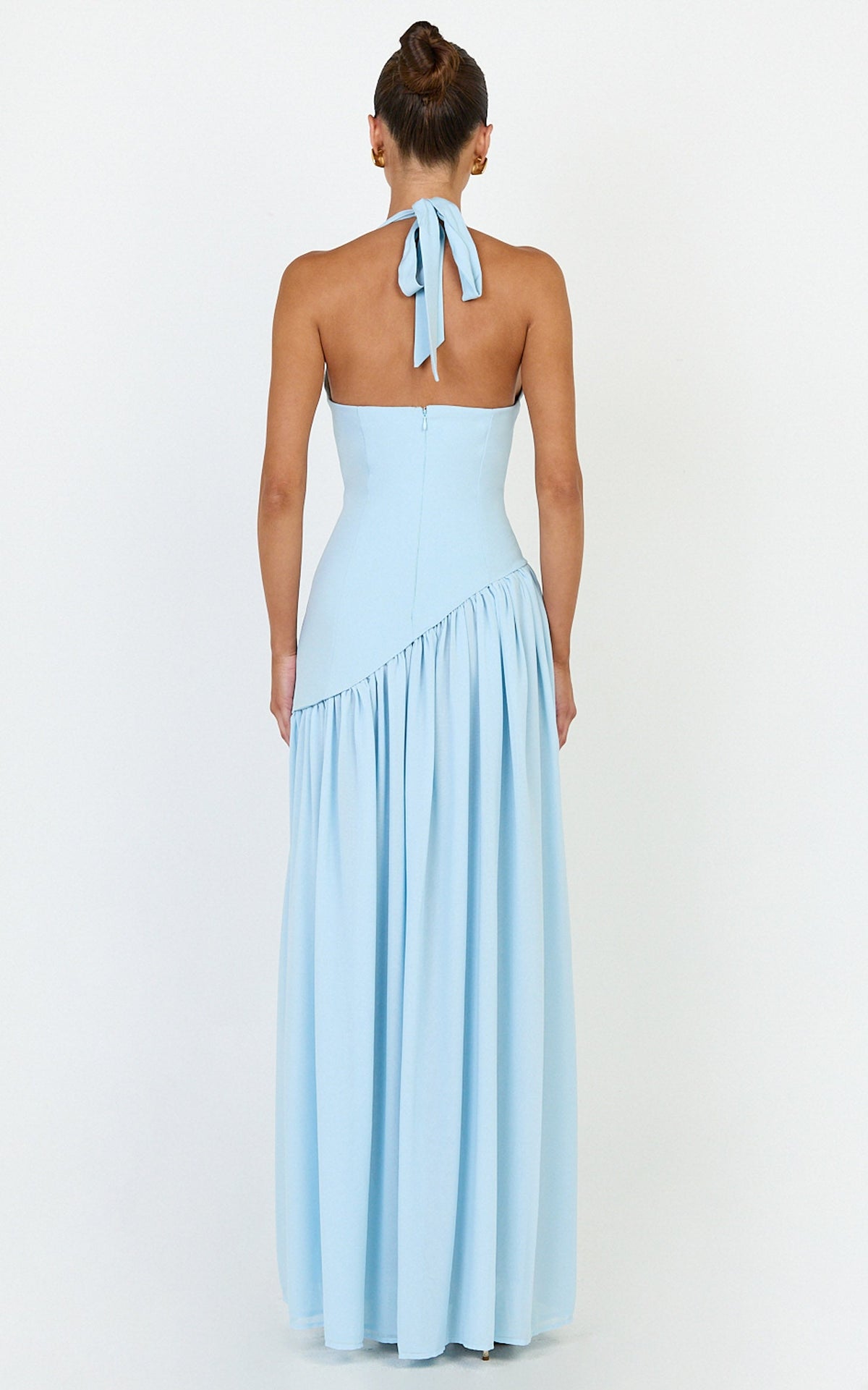 Calla Maxi Dress - Halter Neck Asymmetric Dropped Waist Dress in Blue