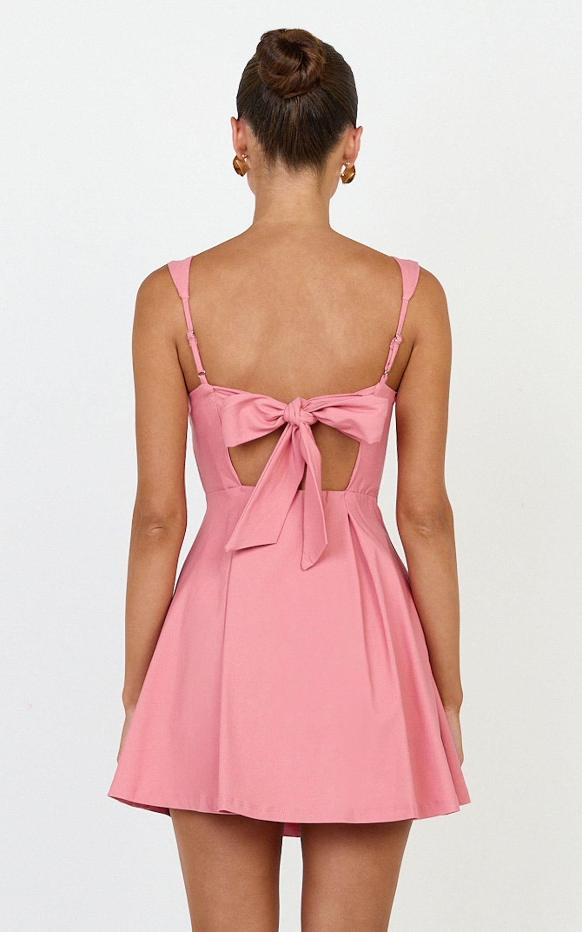 Ida Mini Dress - Wide Strap Straight Neck  Bow Back Dress in Pink