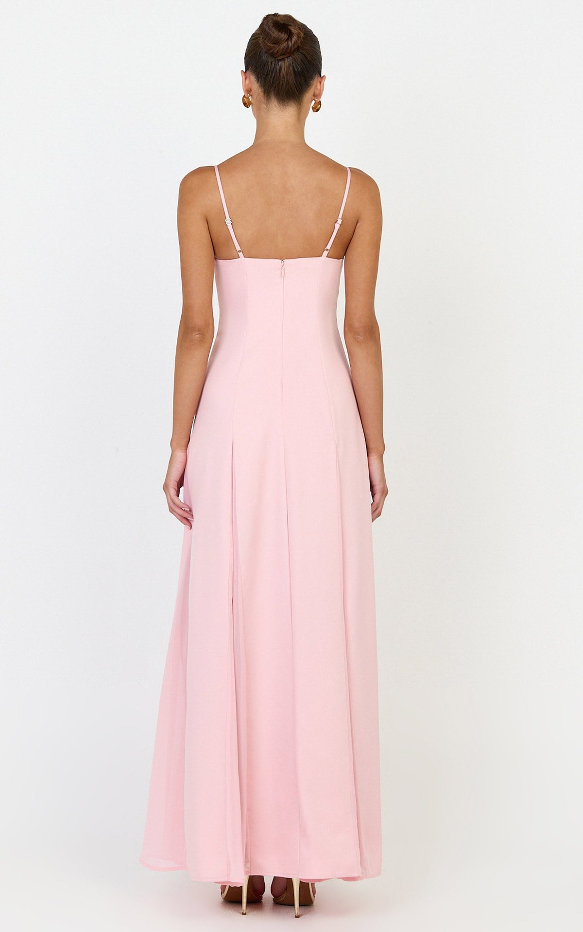 Juliette Maxi Dress - Sweetheart Neckline Georgette Godet Dress in Pink