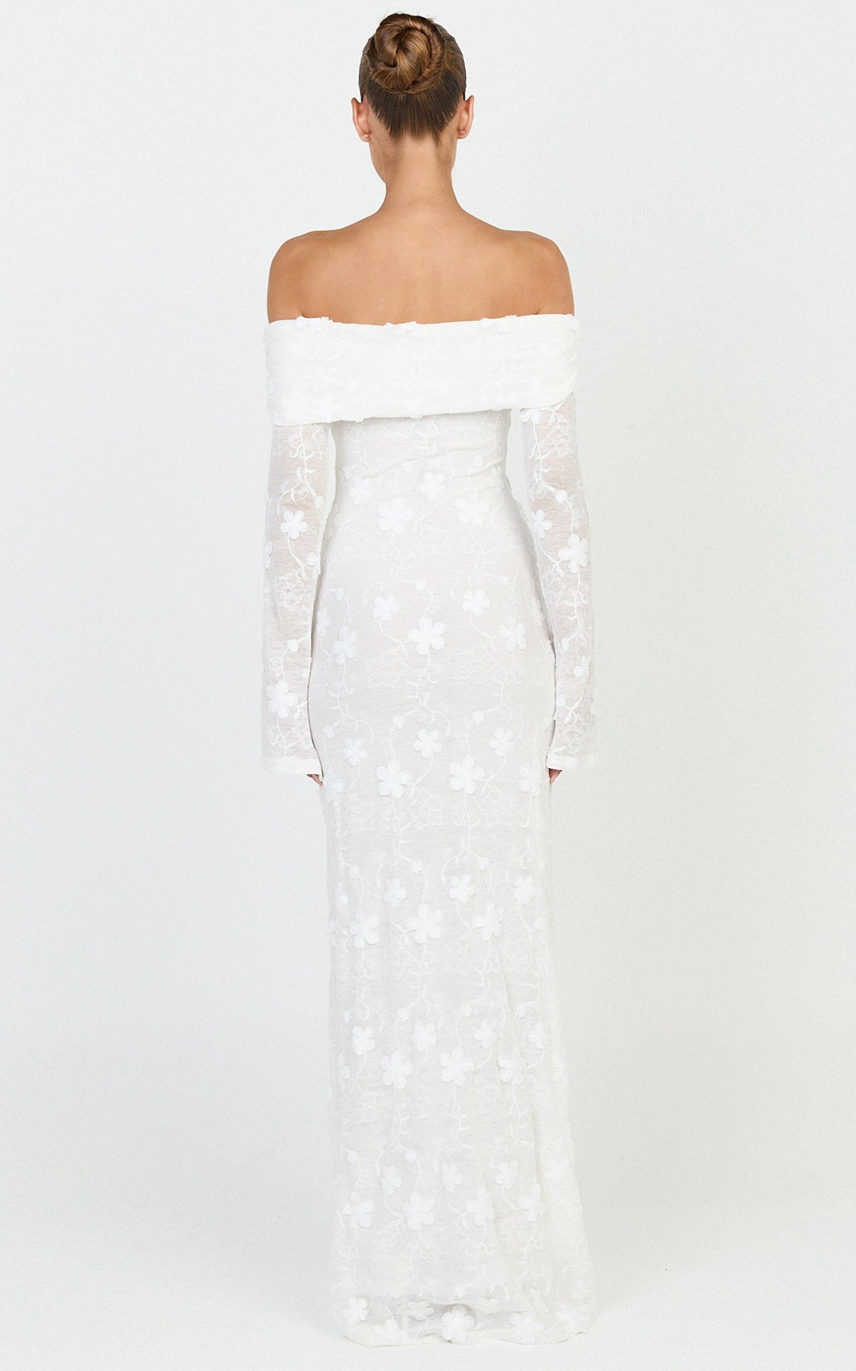 Aurelle Maxi Dress - Off Shoulder Floral Embroidered Dress in Ivory