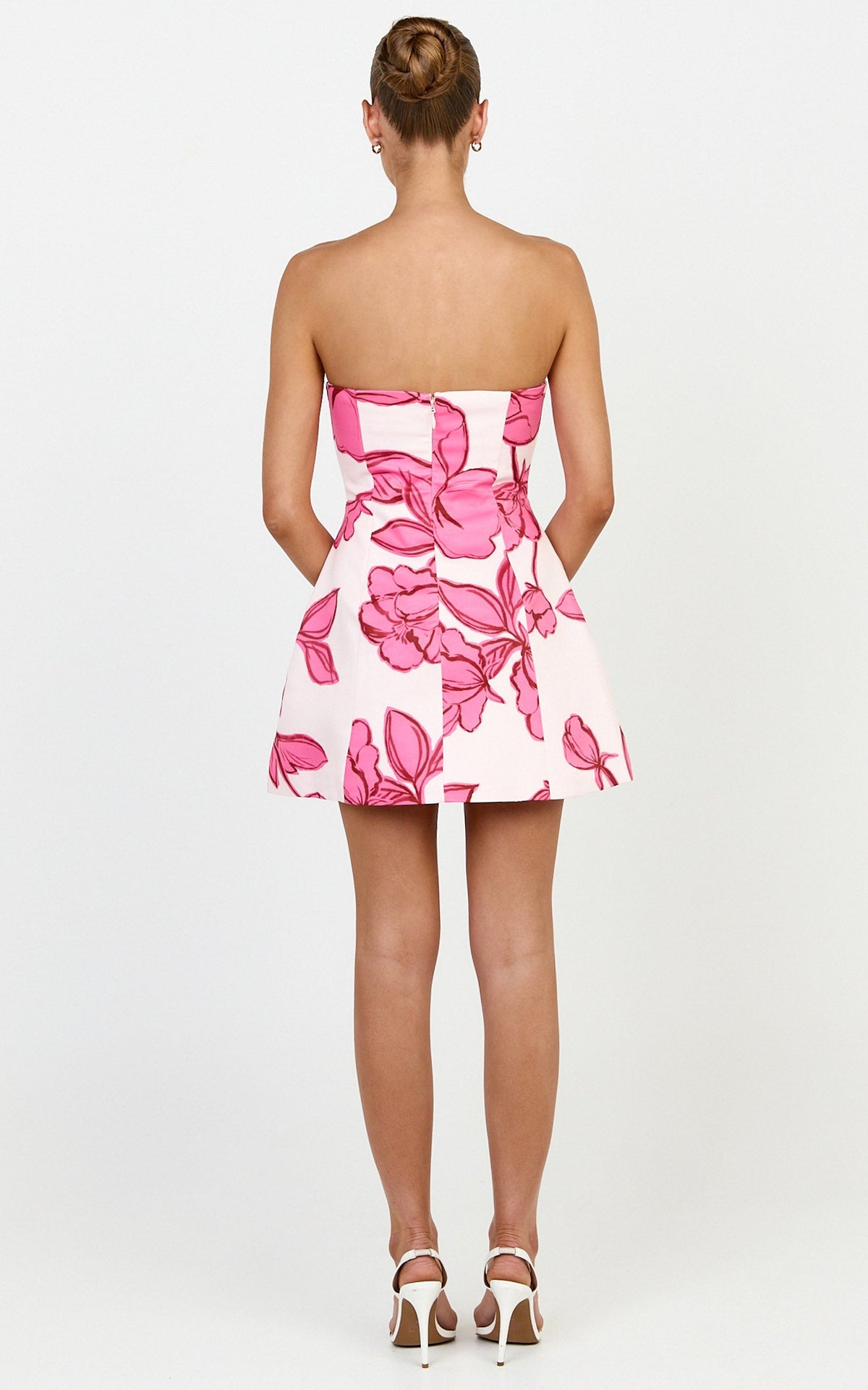 Catharine Mini Dress - Strapless A Line Dress in Bouquet Di Fiori Print