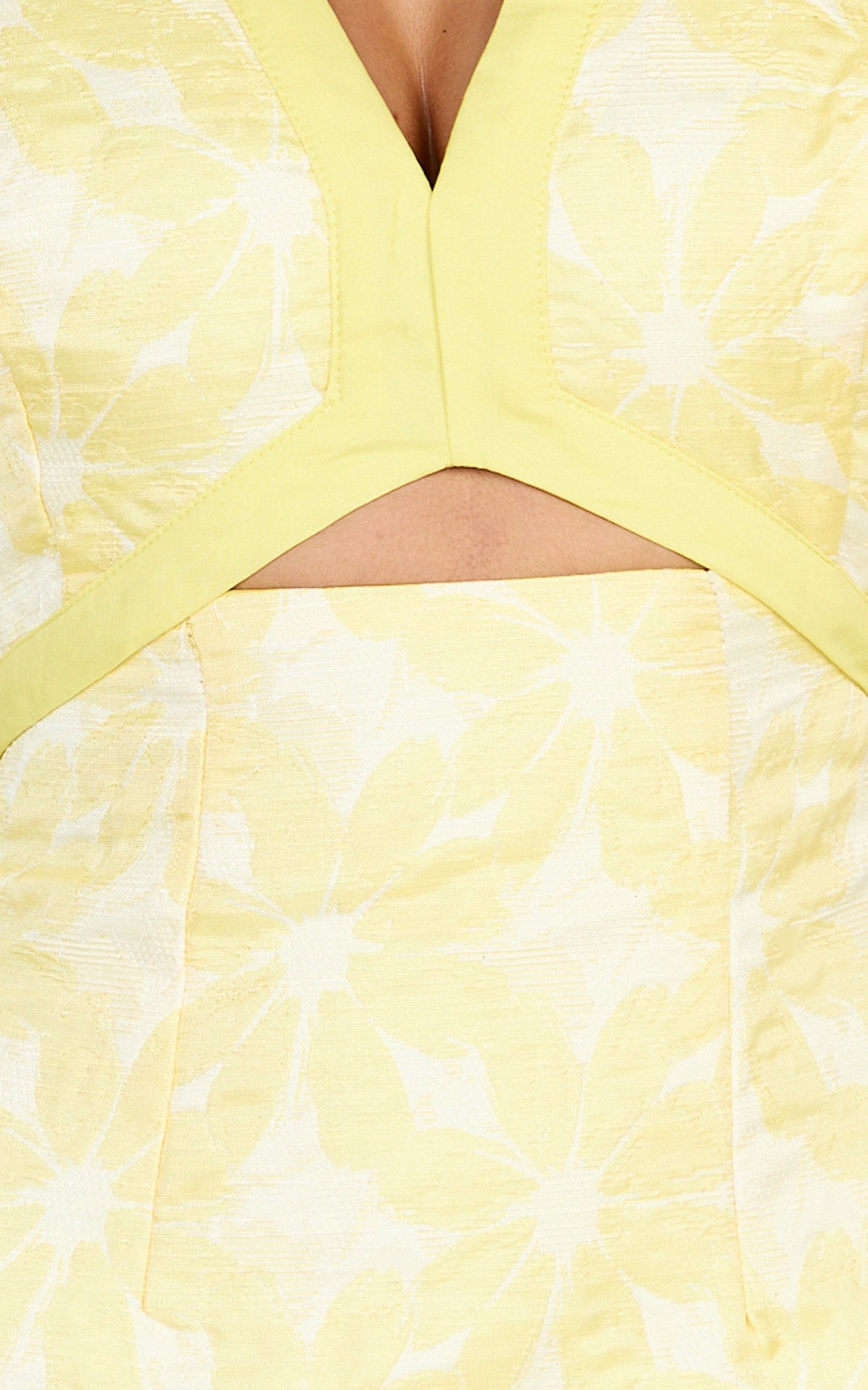 Diana Mini Dress - Jacquard Short Sleeve Cut Out Dress in Lemon