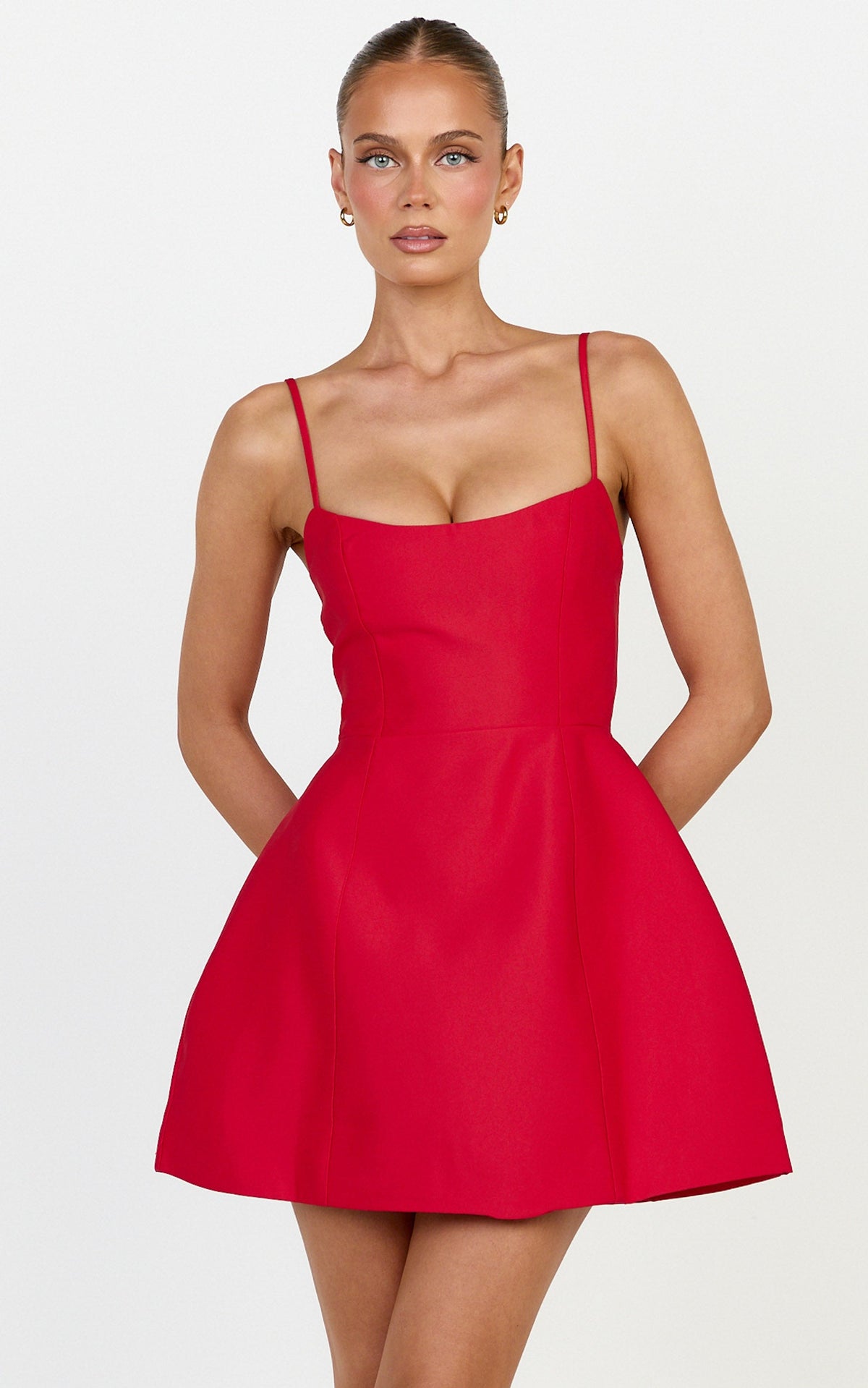 Carolina Mini Dress - Scoop Neck Panel Bodice Dress in Red