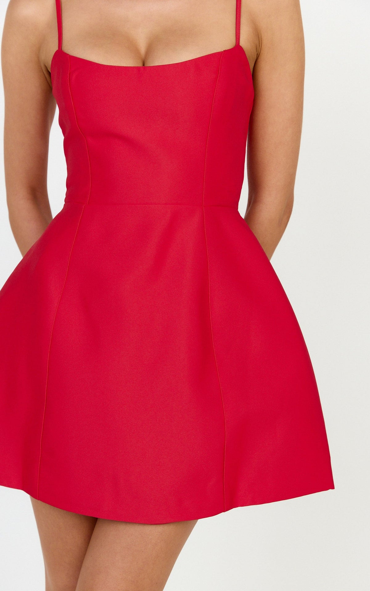 Carolina Mini Dress - Scoop Neck Panel Bodice Dress in Red